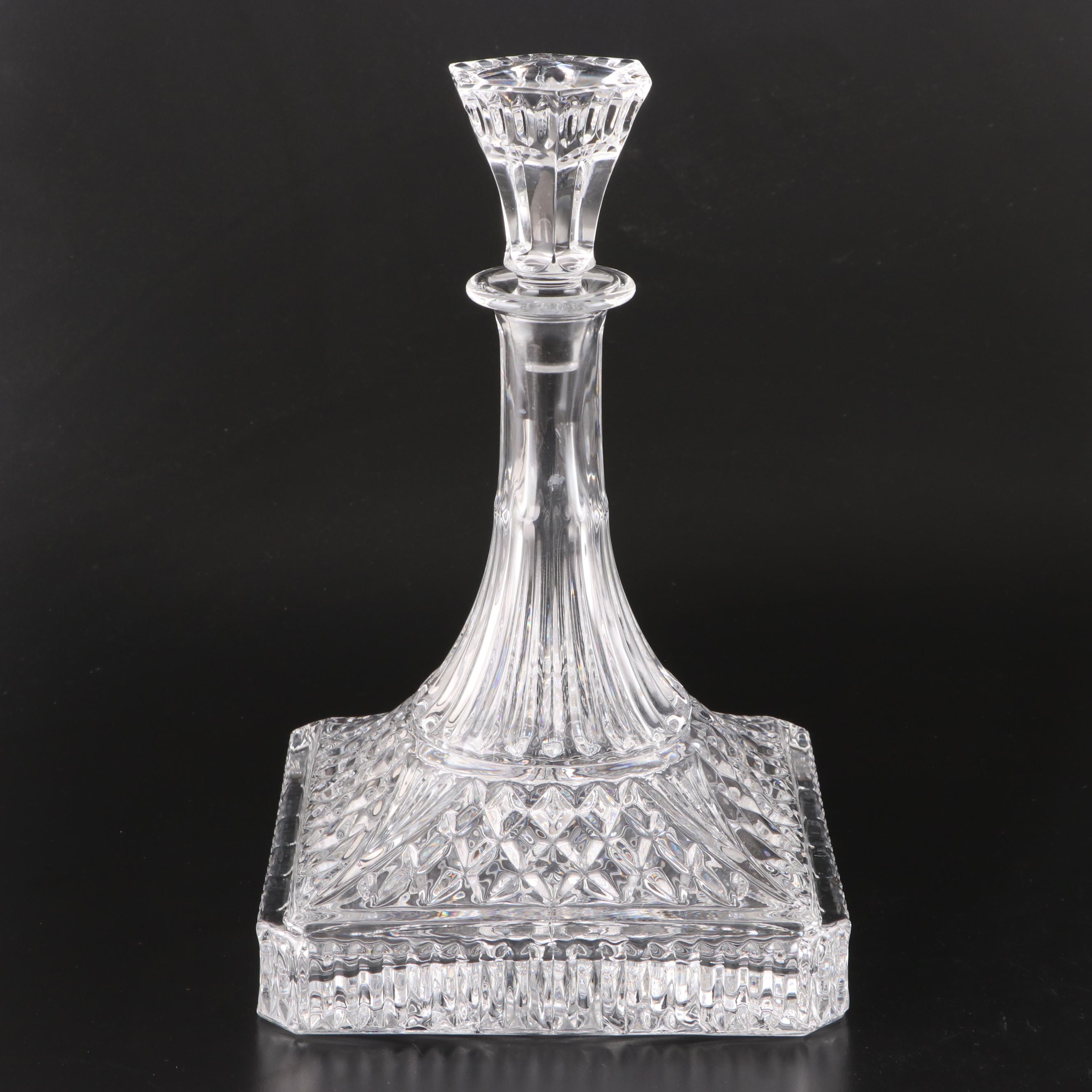 Crystal Ship's Decanter with Silver Plate Wine Cooler and Bottle Opener
