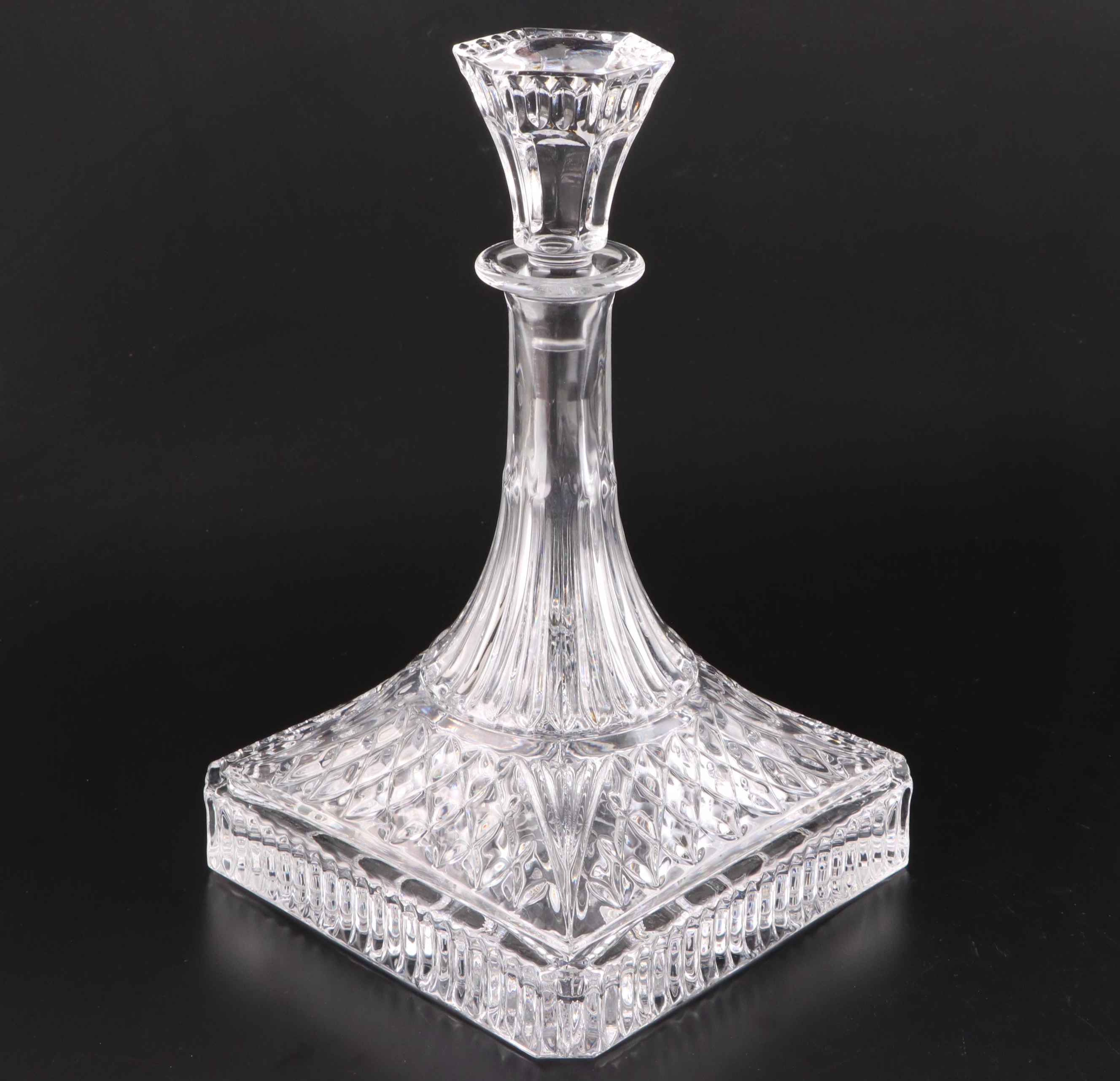 Crystal Ship's Decanter with Silver Plate Wine Cooler and Bottle Opener