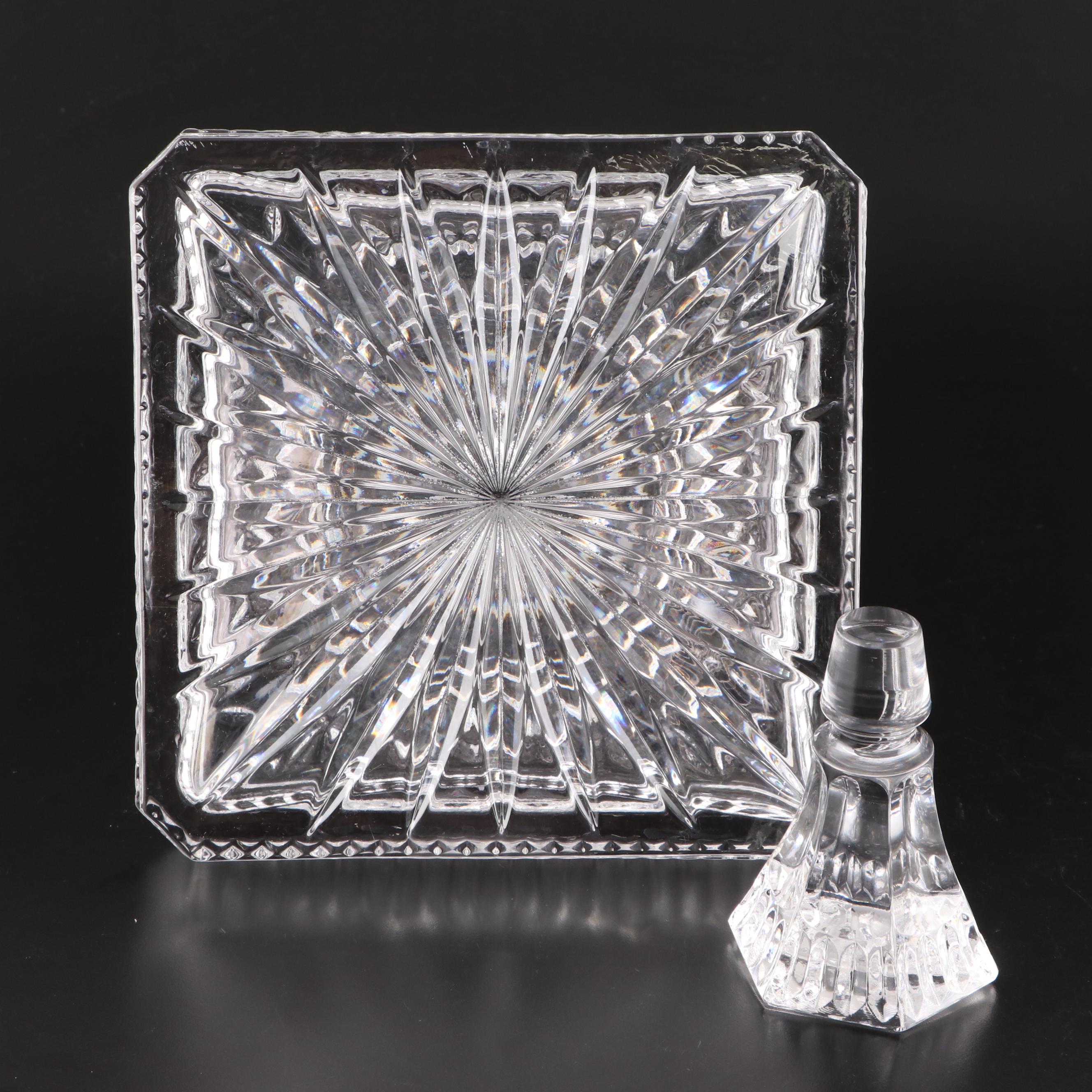 Crystal Ship's Decanter with Silver Plate Wine Cooler and Bottle Opener