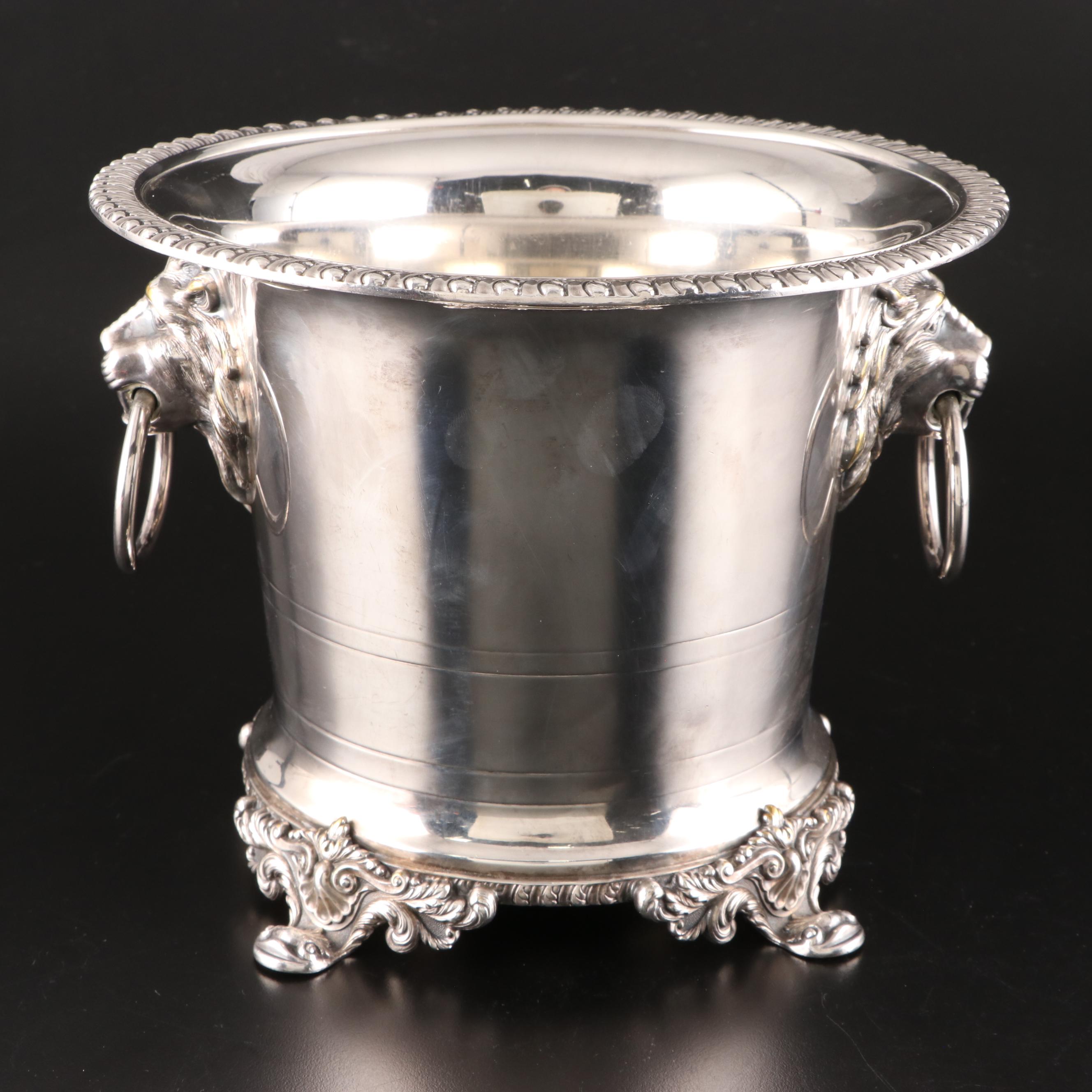 Crystal Ship's Decanter with Silver Plate Wine Cooler and Bottle Opener