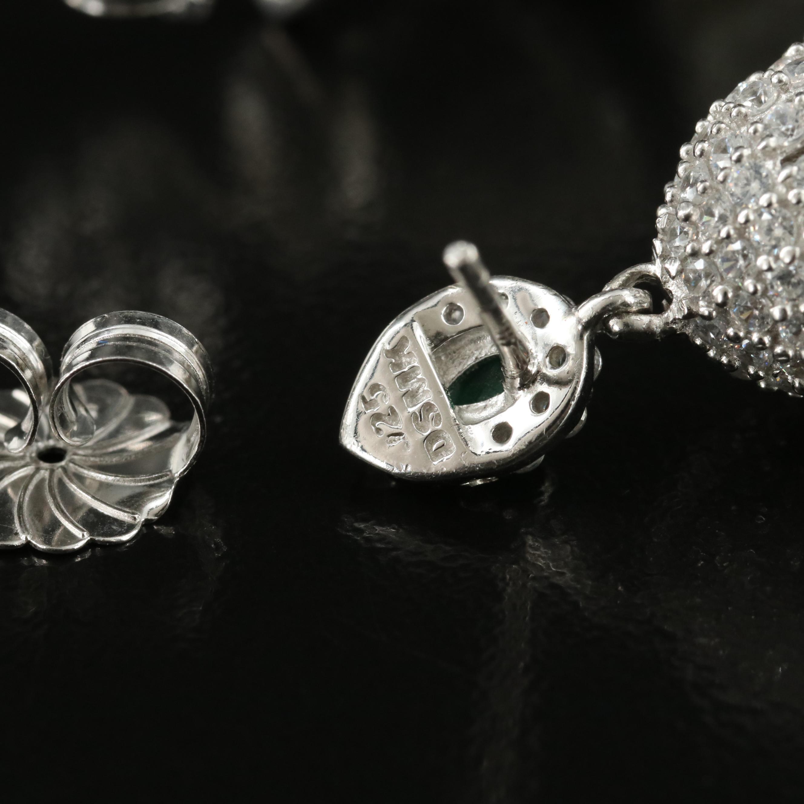 Sterling Emerald, Faux Pearl and Cubic Zirconia Tassel Earrings