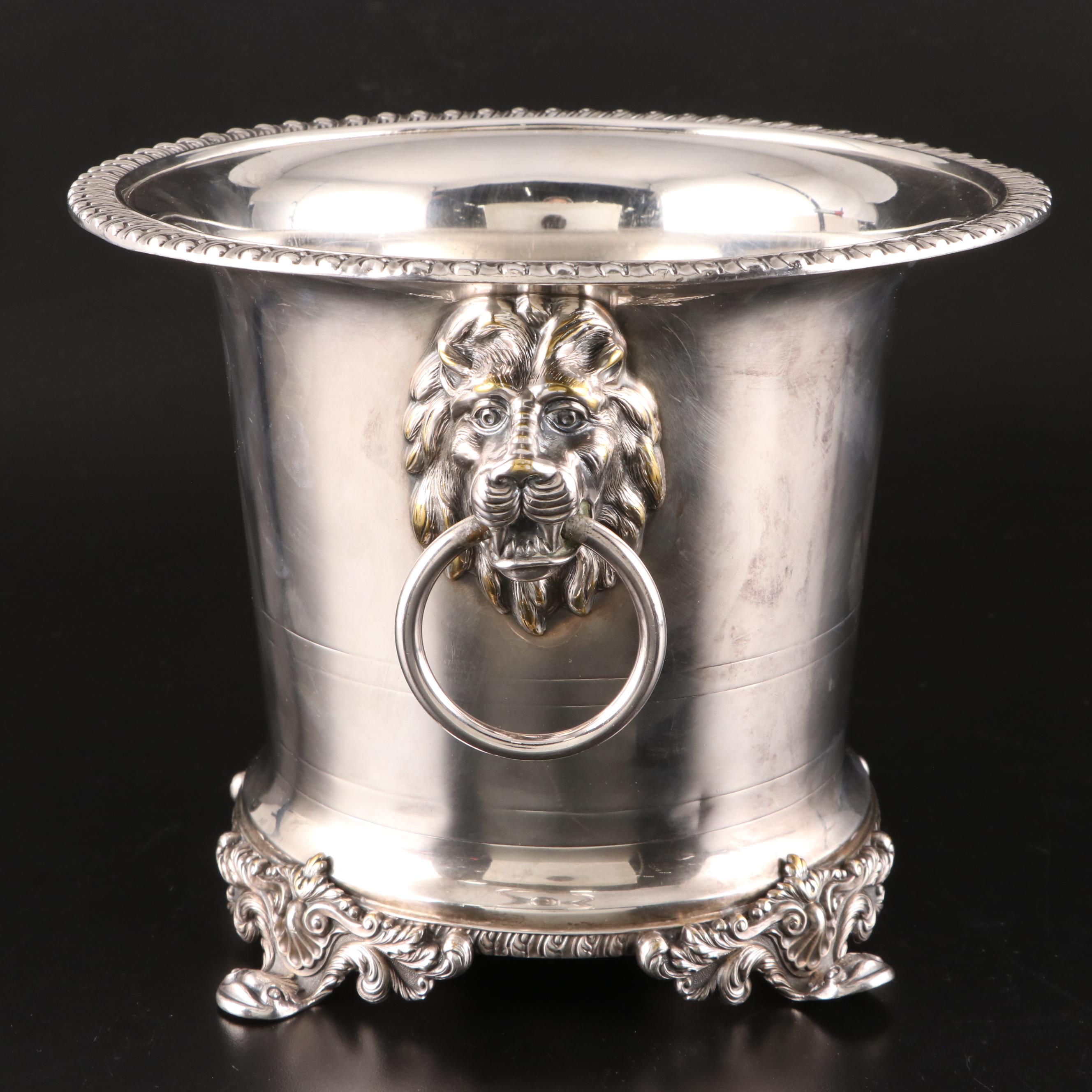 Crystal Ship's Decanter with Silver Plate Wine Cooler and Bottle Opener