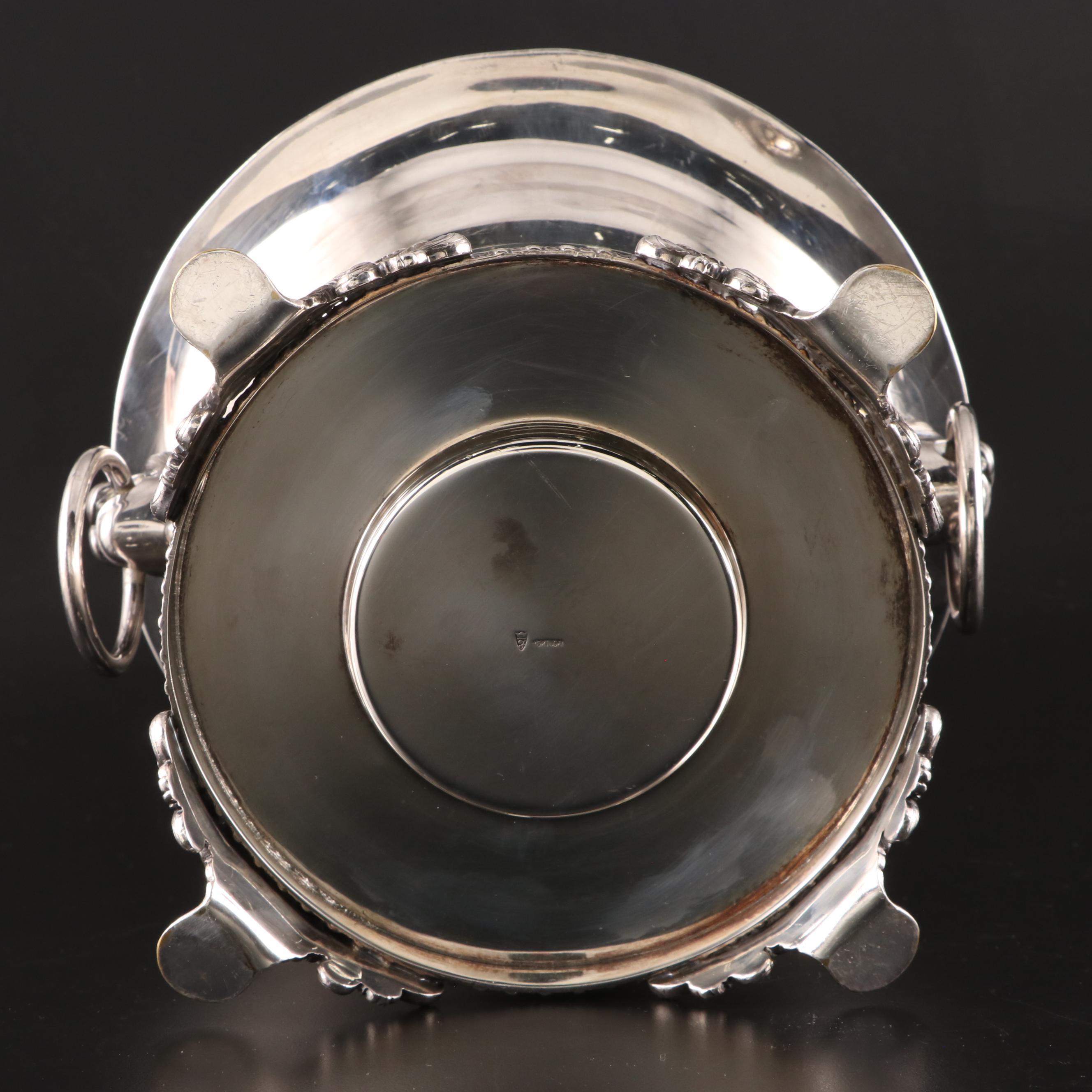 Crystal Ship's Decanter with Silver Plate Wine Cooler and Bottle Opener