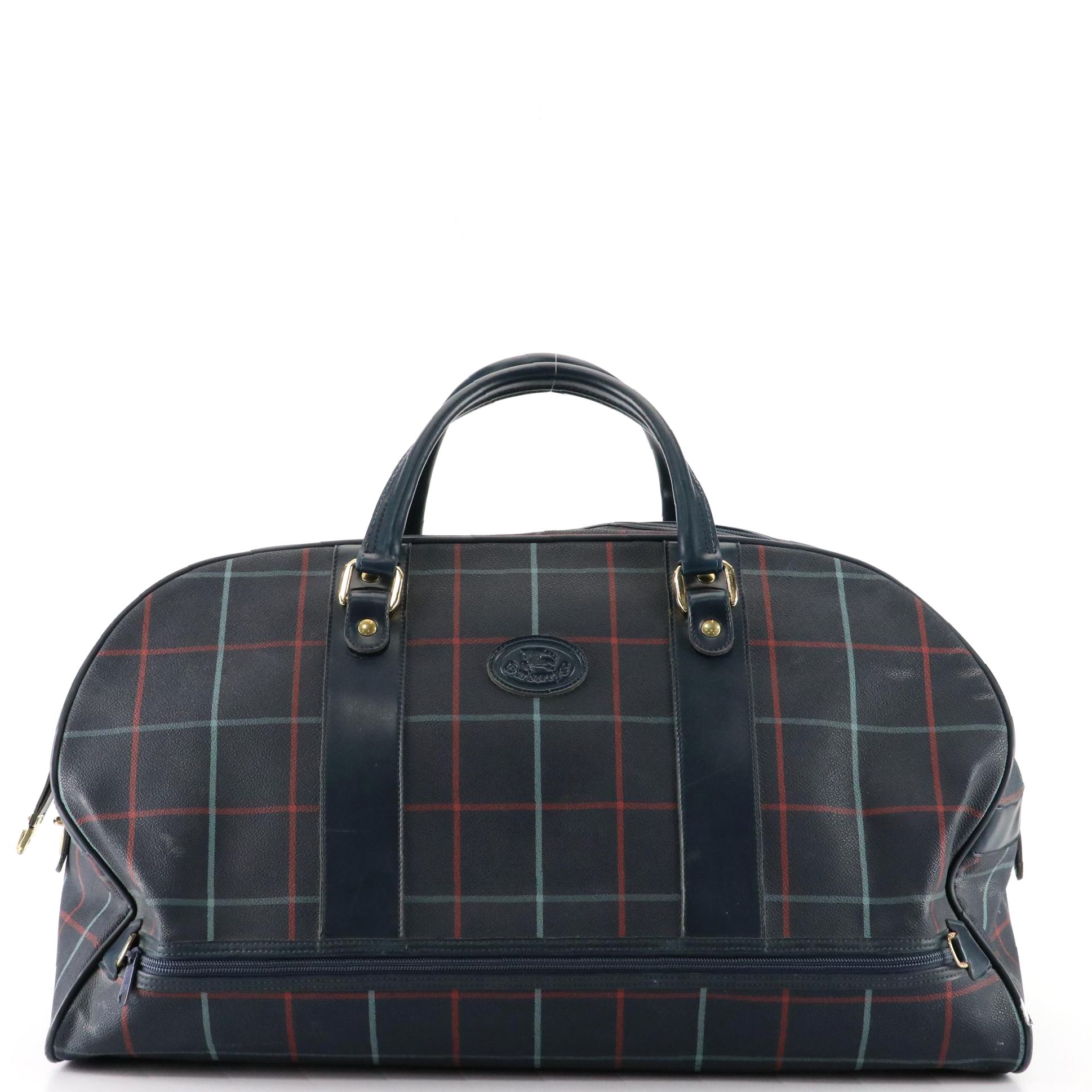 Burberrys Duffel Bag in Plaid Coated Canvas and Leather