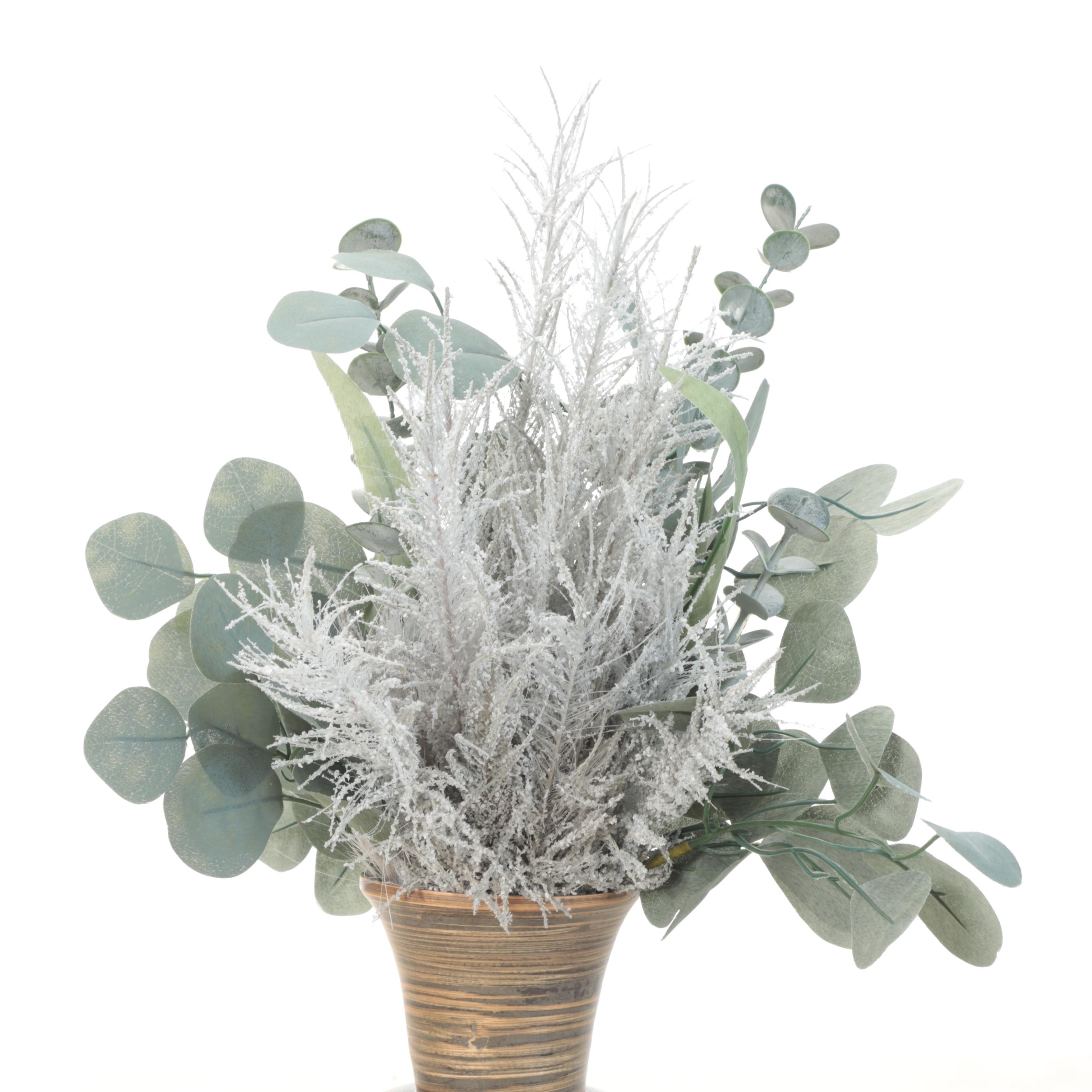 Artificial Eucalyptus and Other Foliage in Striped Pots
