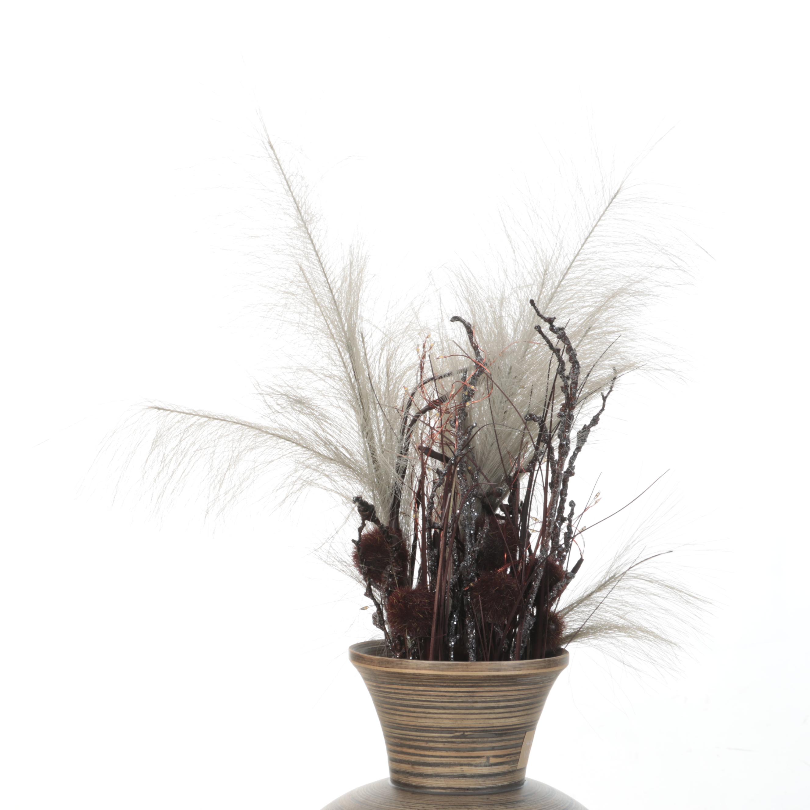 Artificial Eucalyptus and Other Foliage in Striped Pots