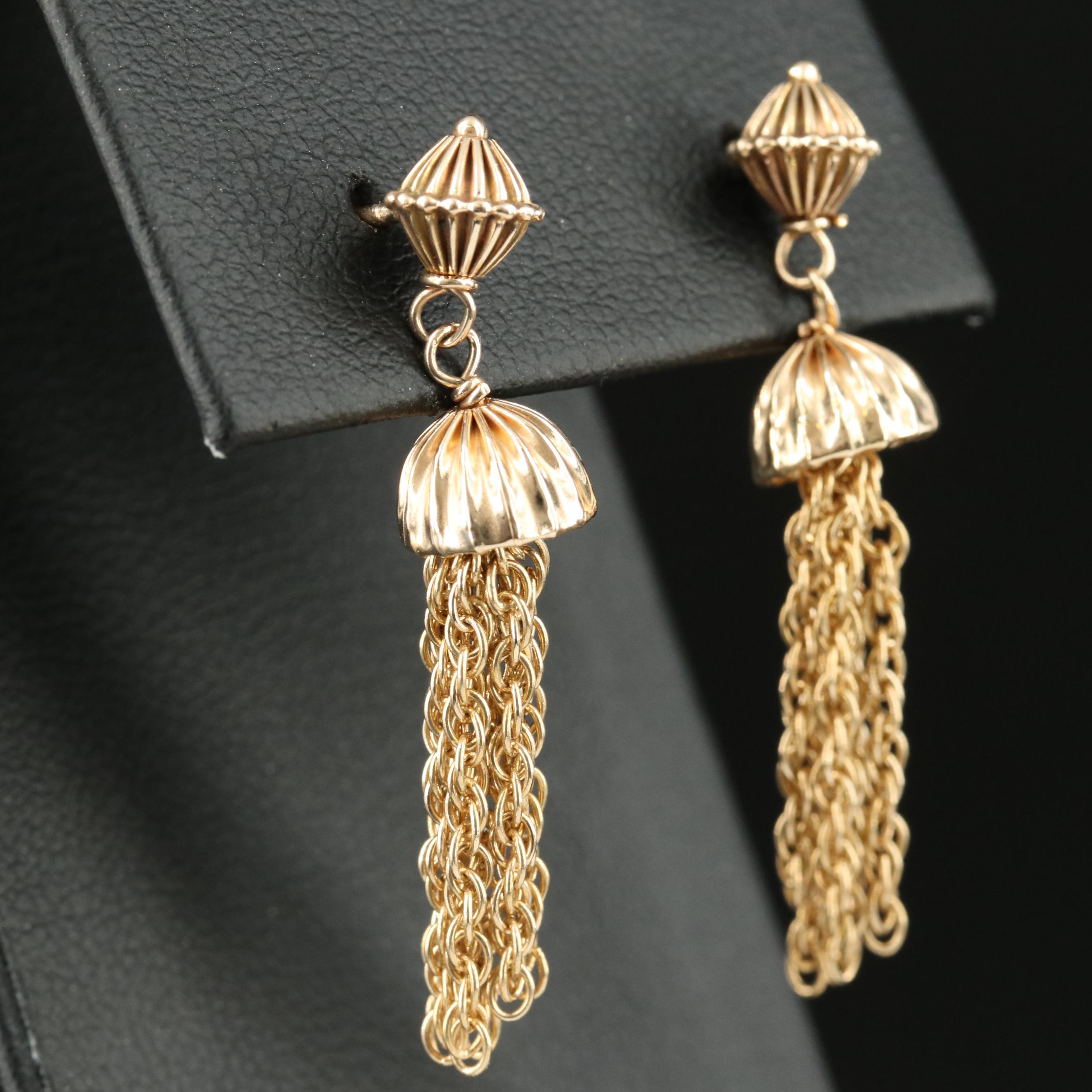14K Tassel Chain Earrings