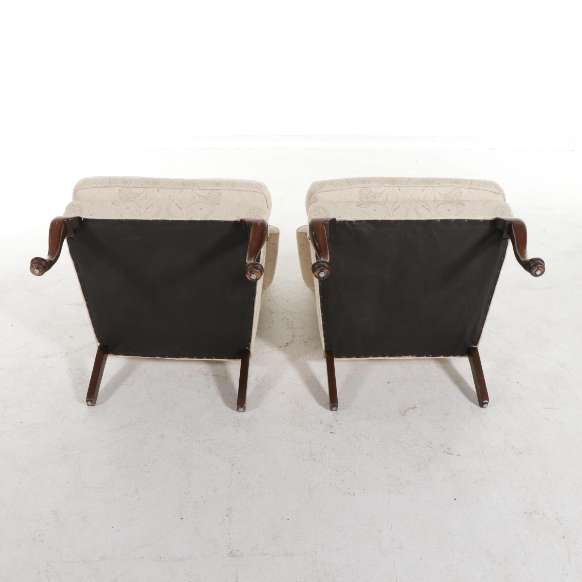 Pair of Queen Anne Style Upholstered Wingback Armchairs