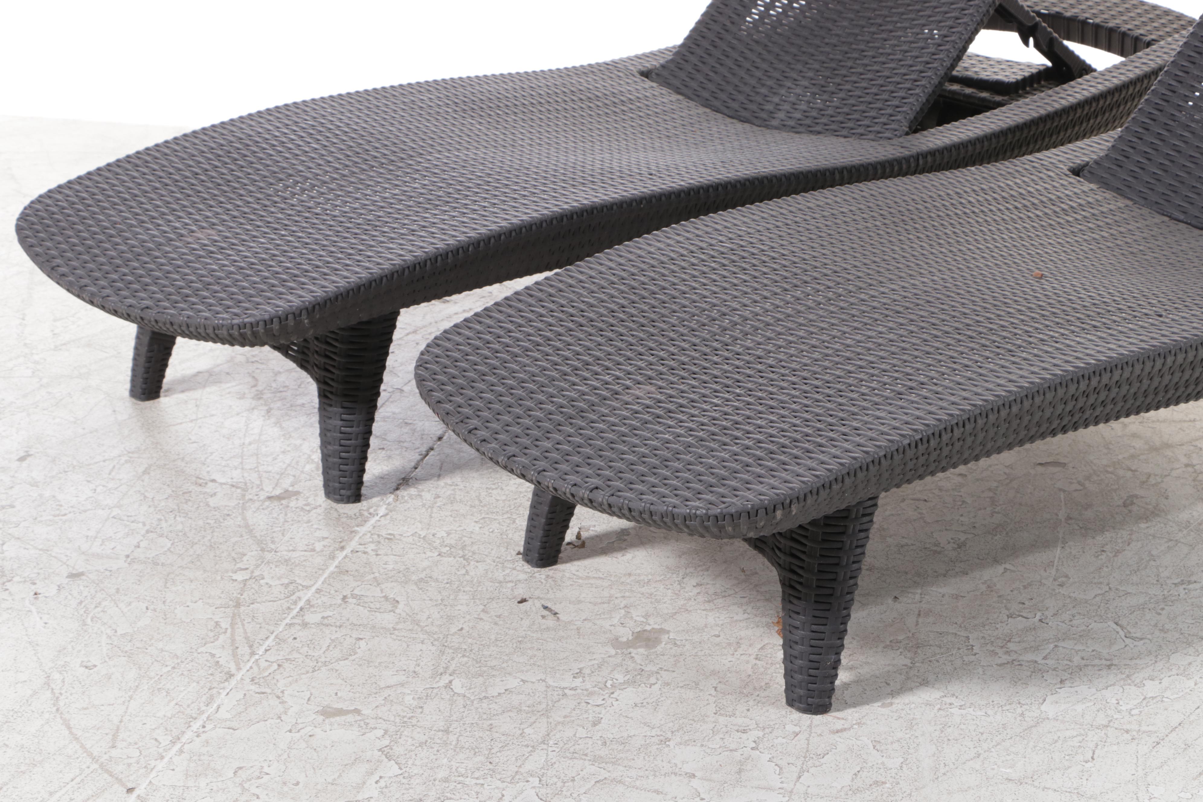 Pair of PE Rattan Adjustable Chaise Lounges