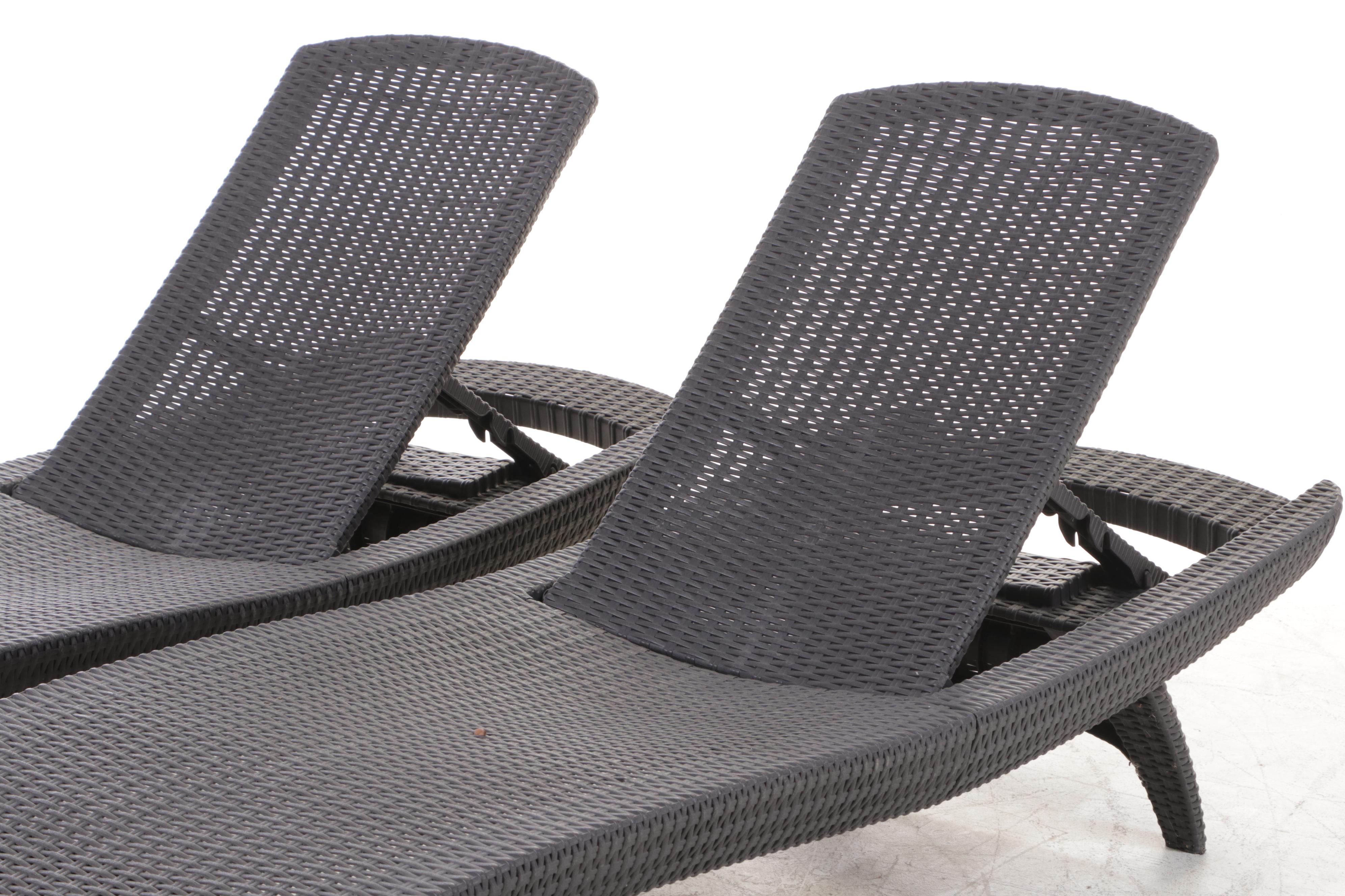 Pair of PE Rattan Adjustable Chaise Lounges