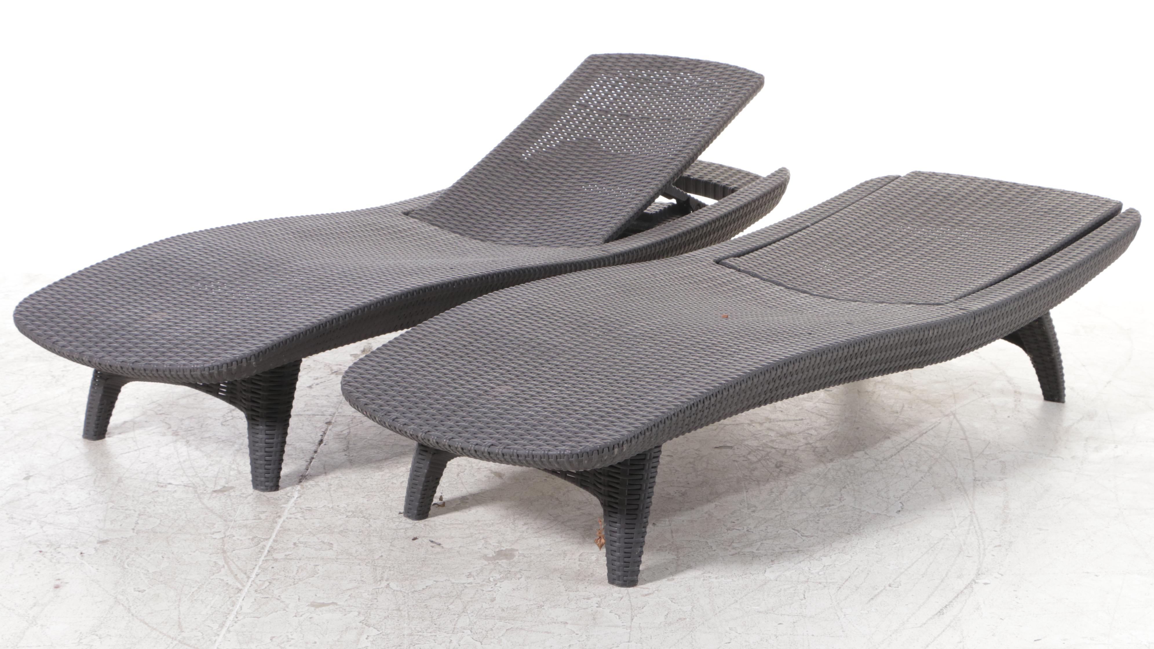 Pair of PE Rattan Adjustable Chaise Lounges