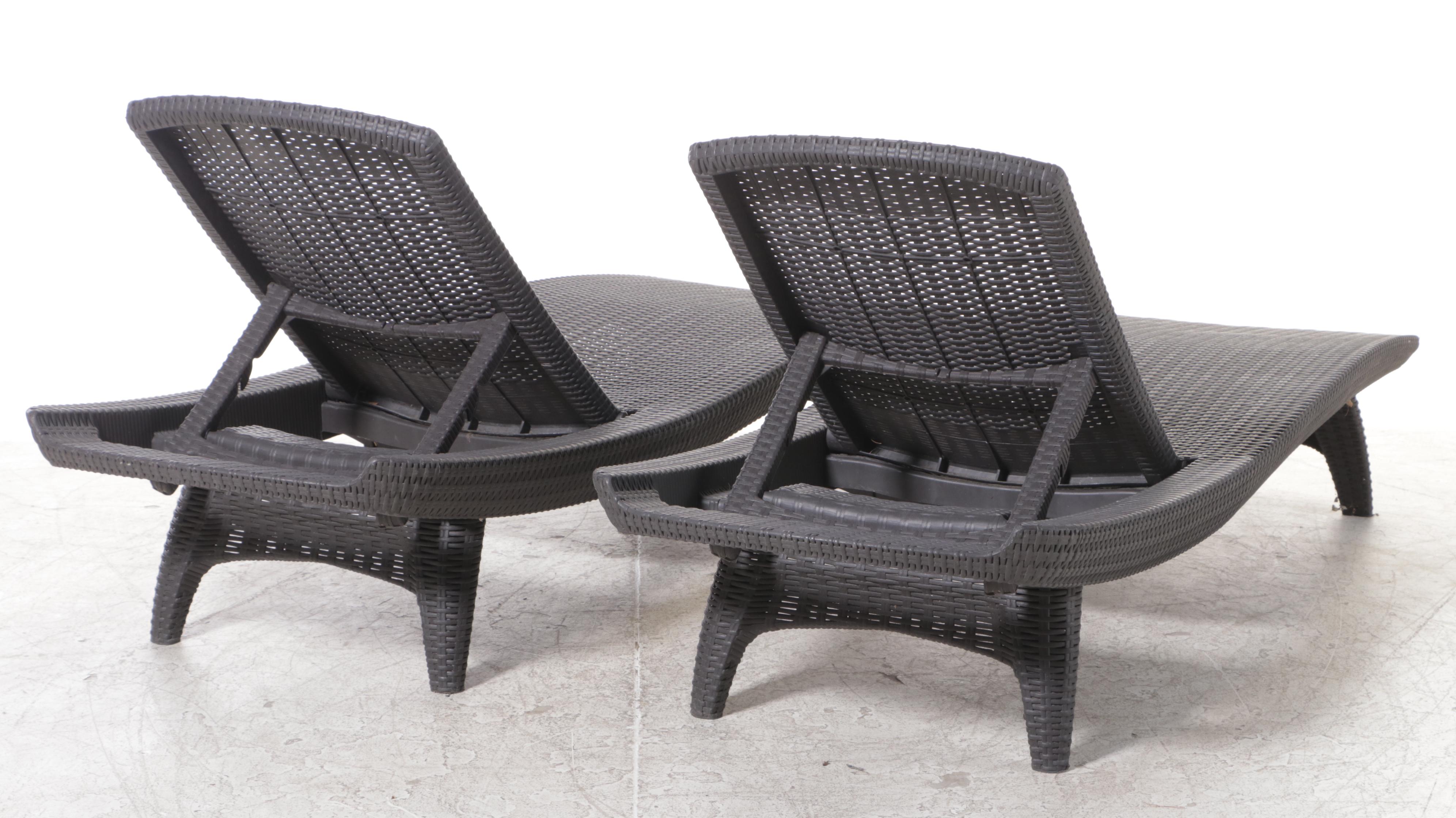 Pair of PE Rattan Adjustable Chaise Lounges