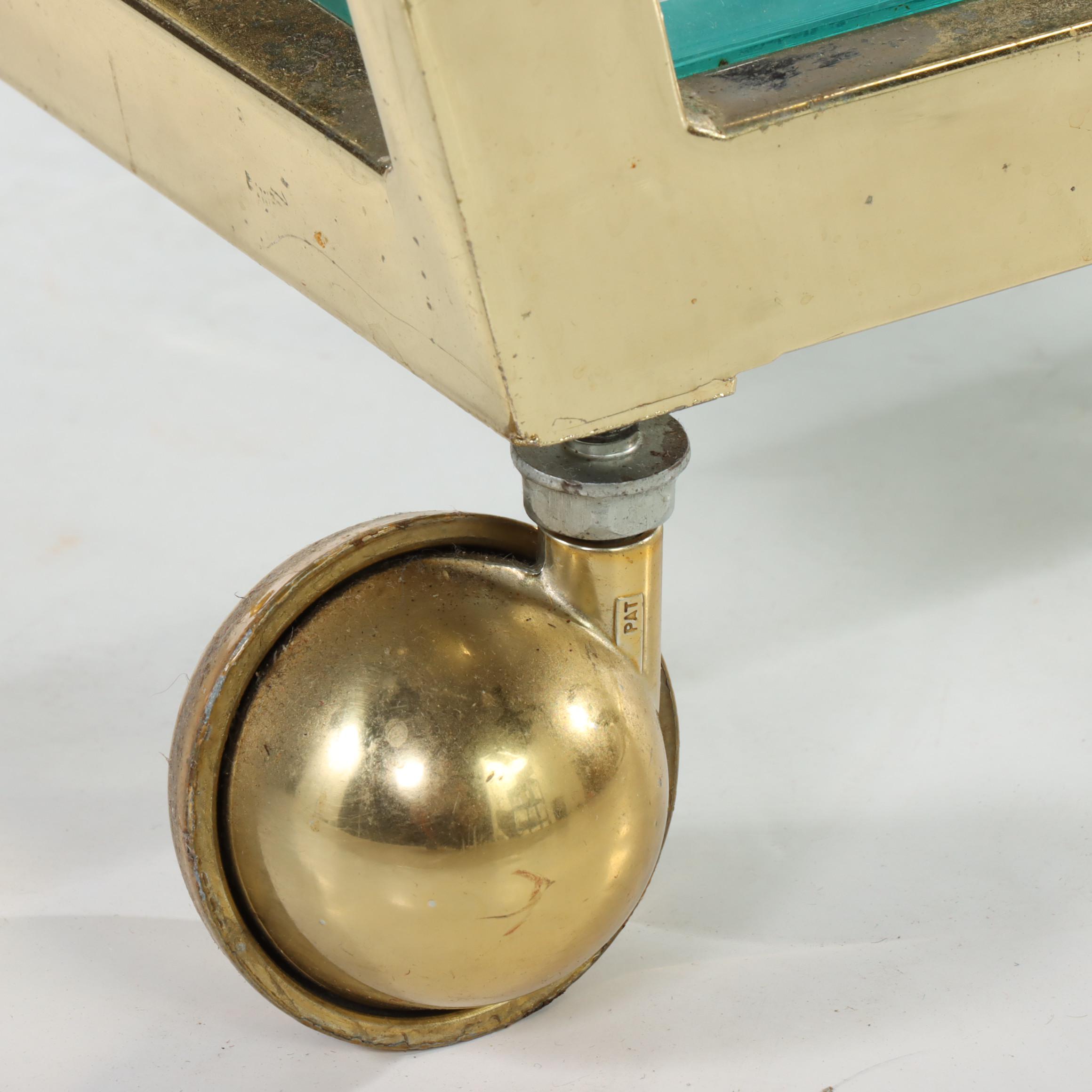 Hollywood Regency Style Brass-Patinated Metal and Glass Three-Tier Serving Cart