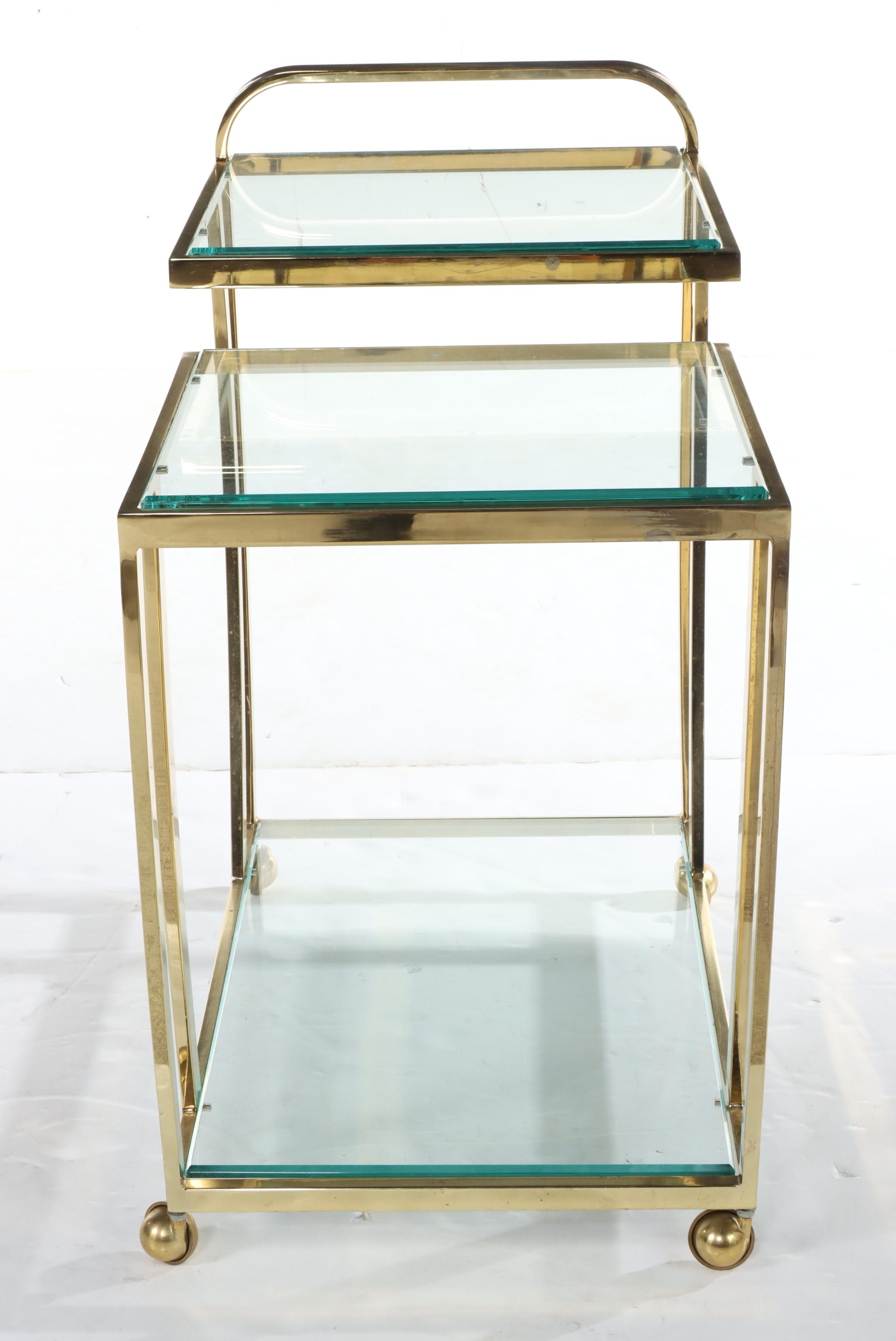 Hollywood Regency Style Brass-Patinated Metal and Glass Three-Tier Serving Cart
