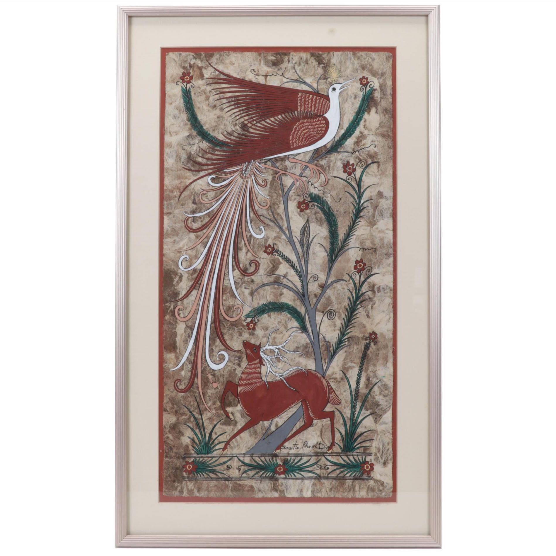 Martin Flores Diaz Folk Art Gouache Painting, Circa 1994