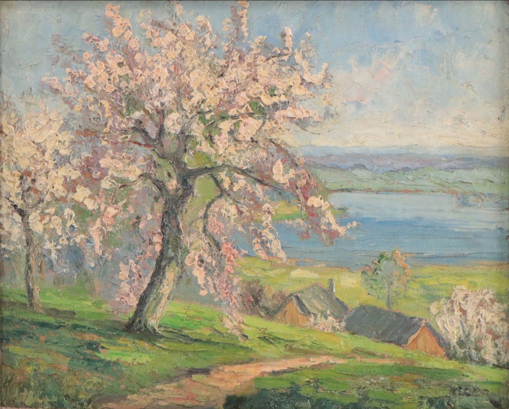 Impasto Oil Painting of Verdant Landscape