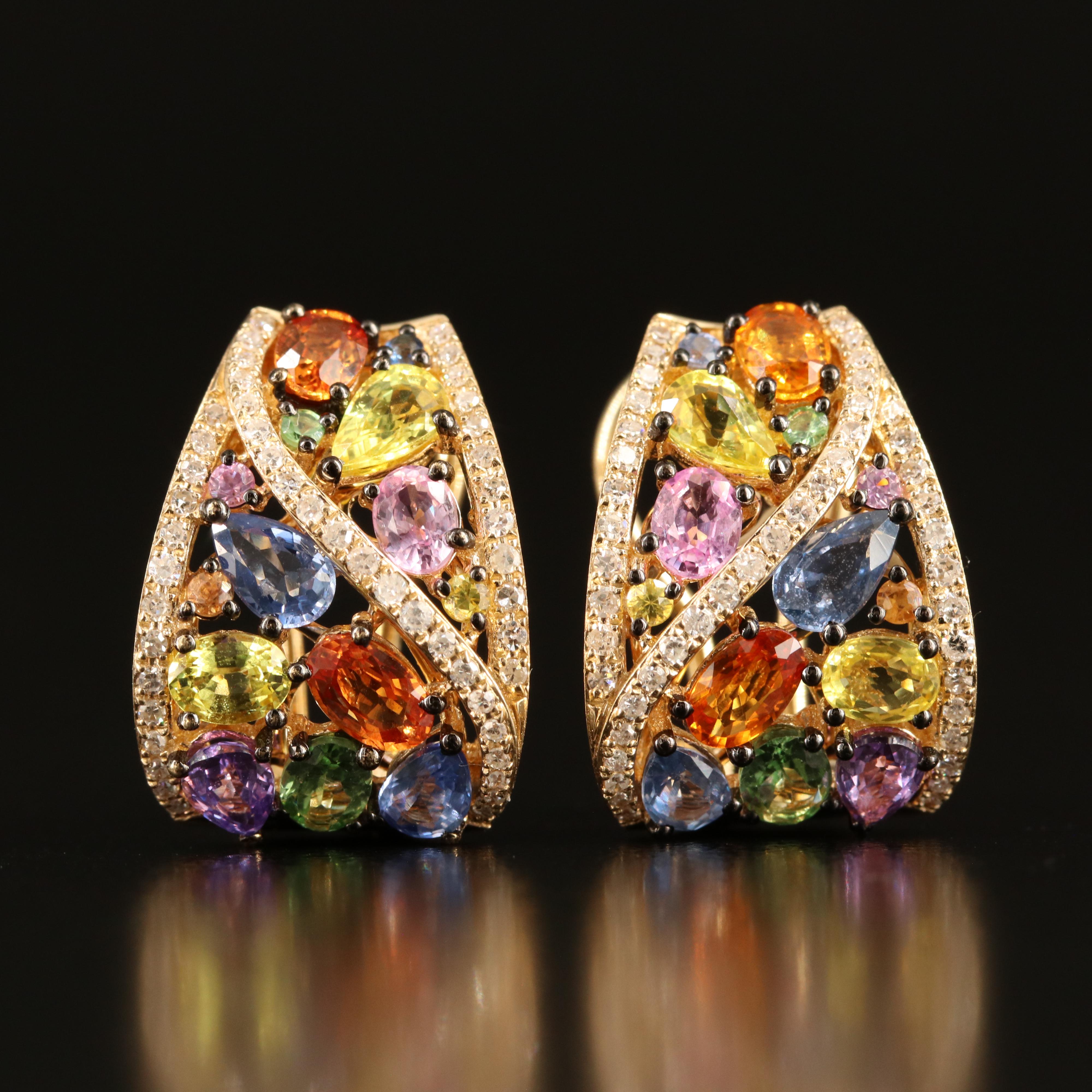 EFFY 14K Multi-Color Sapphire and Diamond J Hoop Earrings