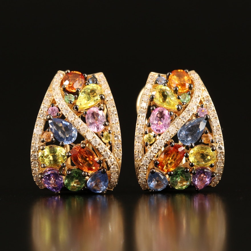 EFFY 14K Multi-Color Sapphire and Diamond J Hoop Earrings