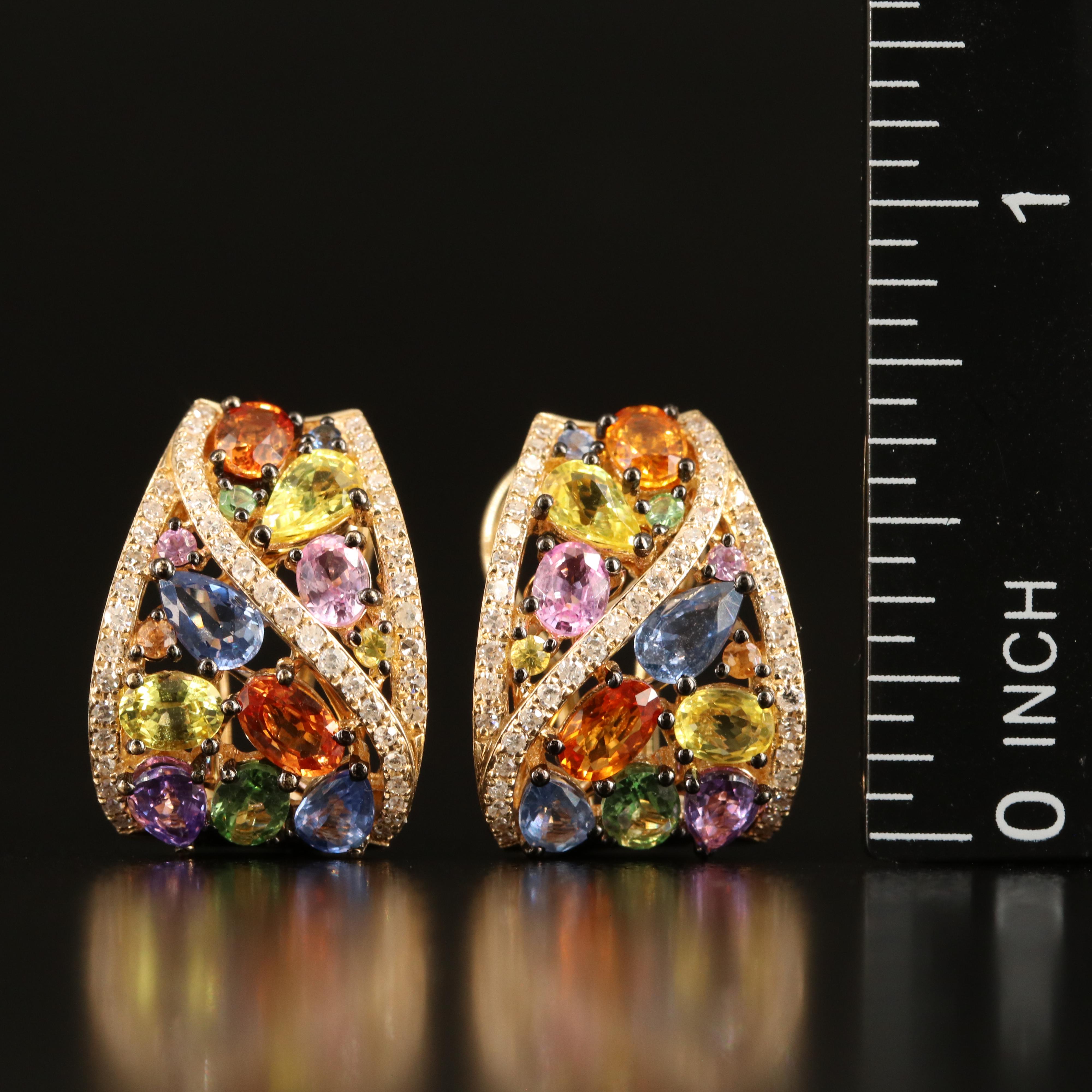 EFFY 14K Multi-Color Sapphire and Diamond J Hoop Earrings