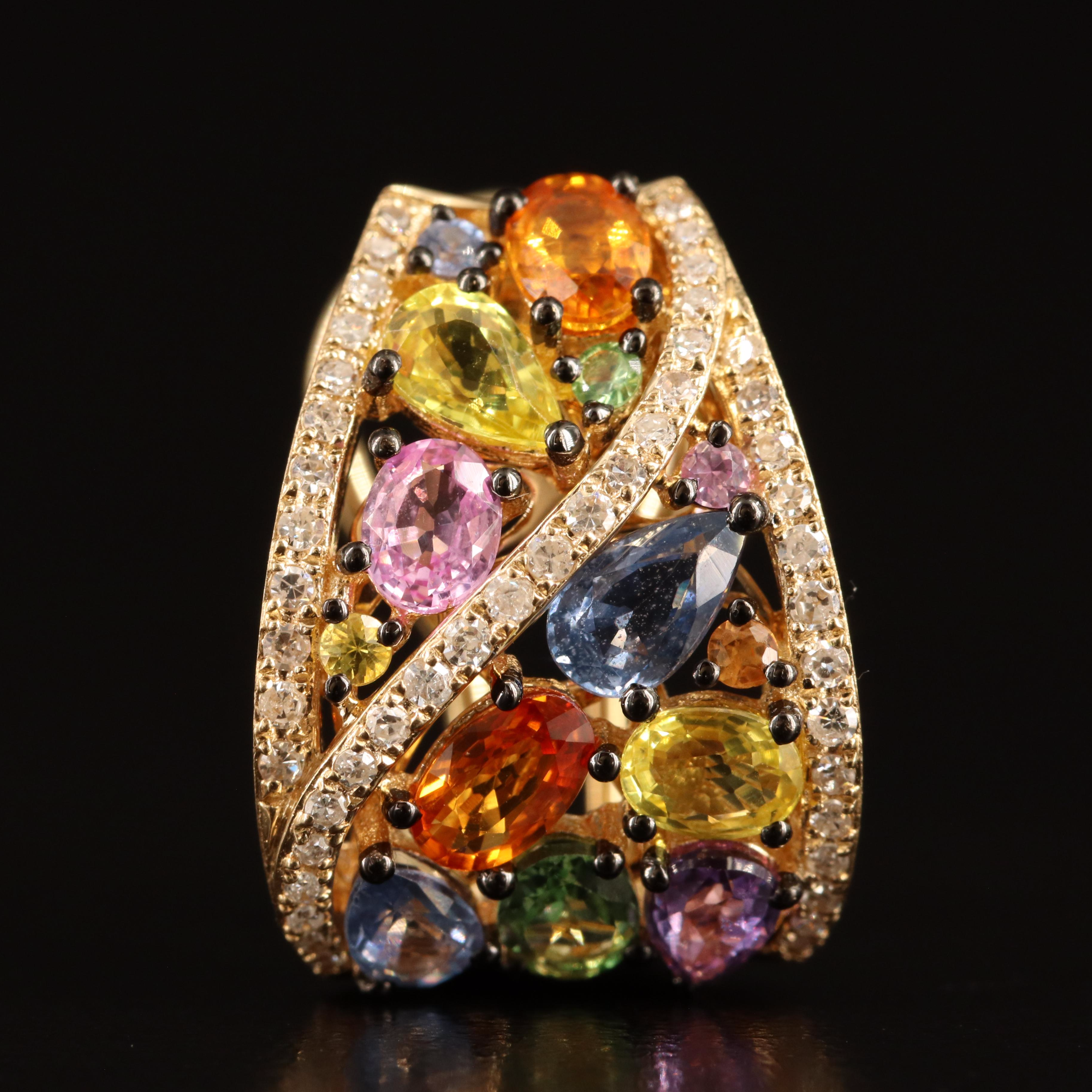 EFFY 14K Multi-Color Sapphire and Diamond J Hoop Earrings