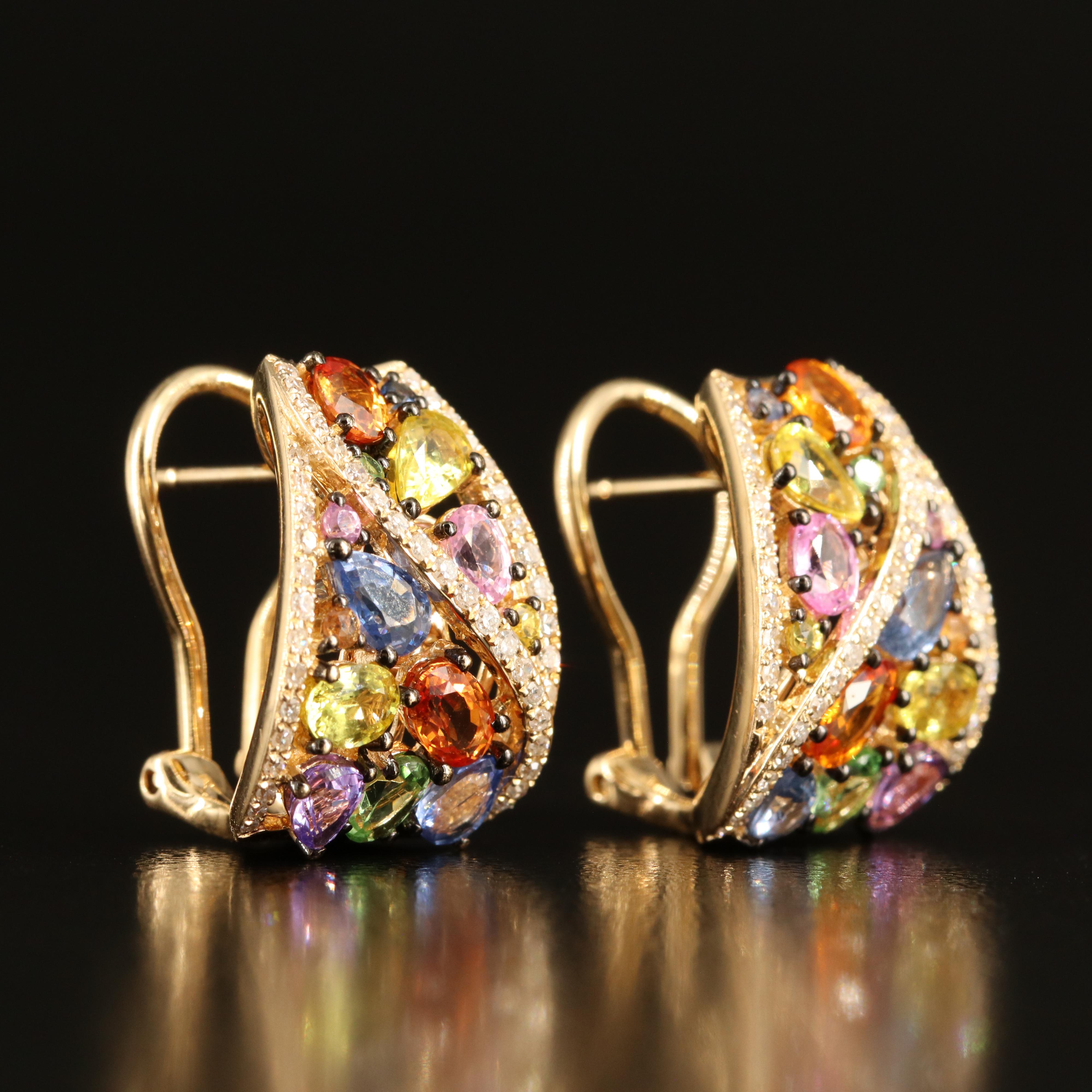 EFFY 14K Multi-Color Sapphire and Diamond J Hoop Earrings