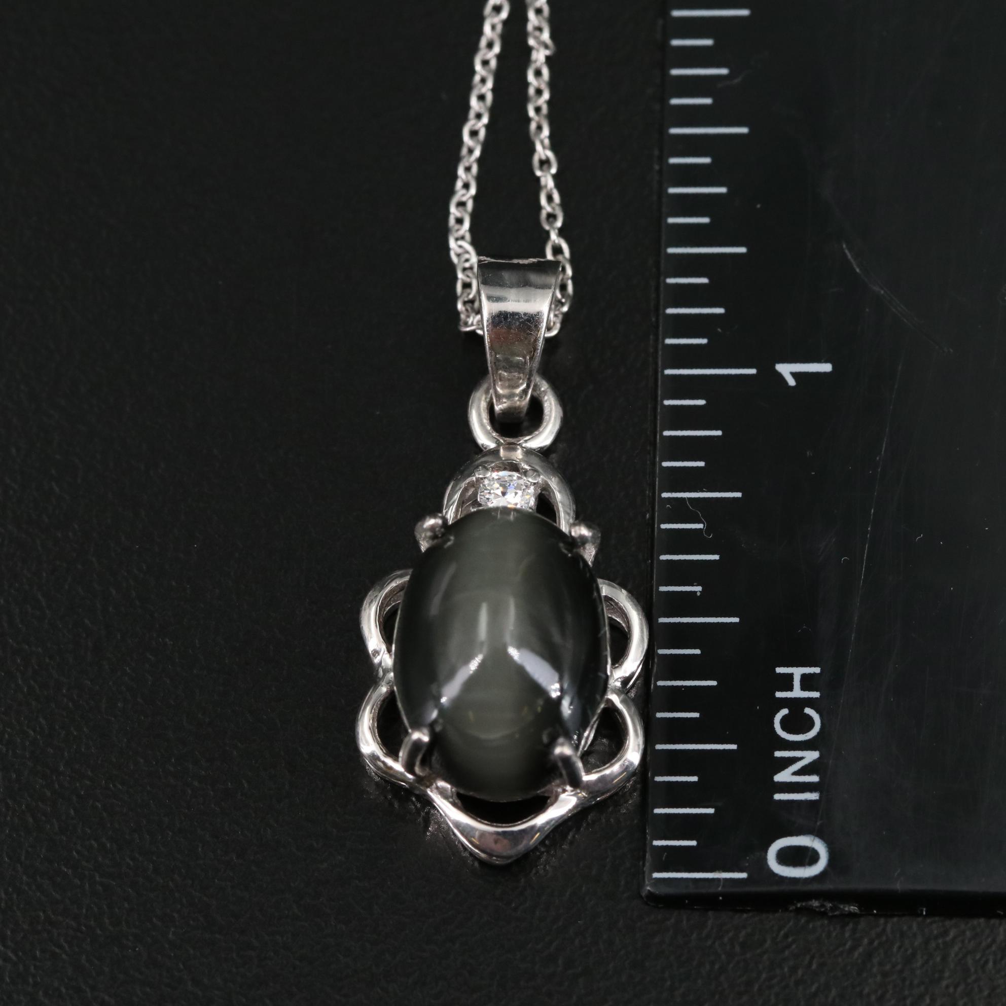 Sterling Cat's Eye and Cubic Zirconia Pendant Necklace