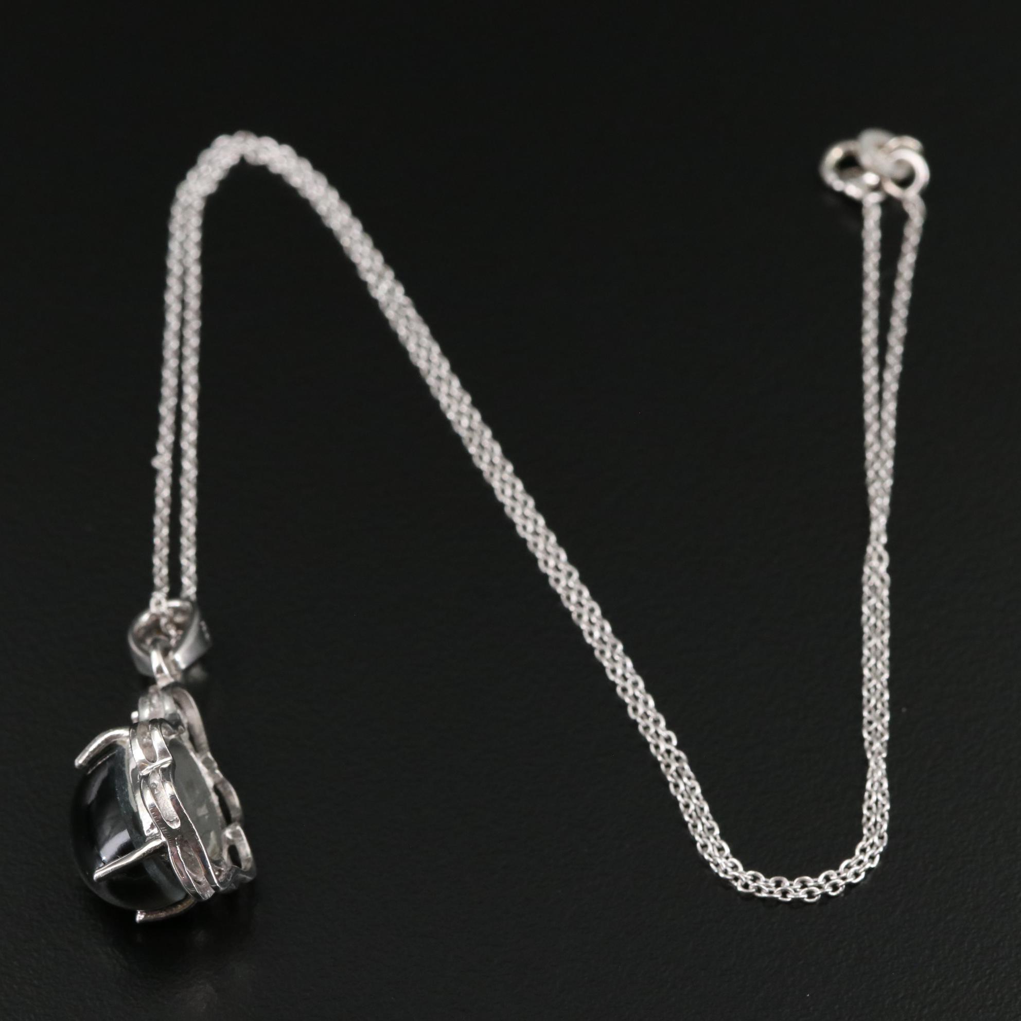 Sterling Cat's Eye and Cubic Zirconia Pendant Necklace