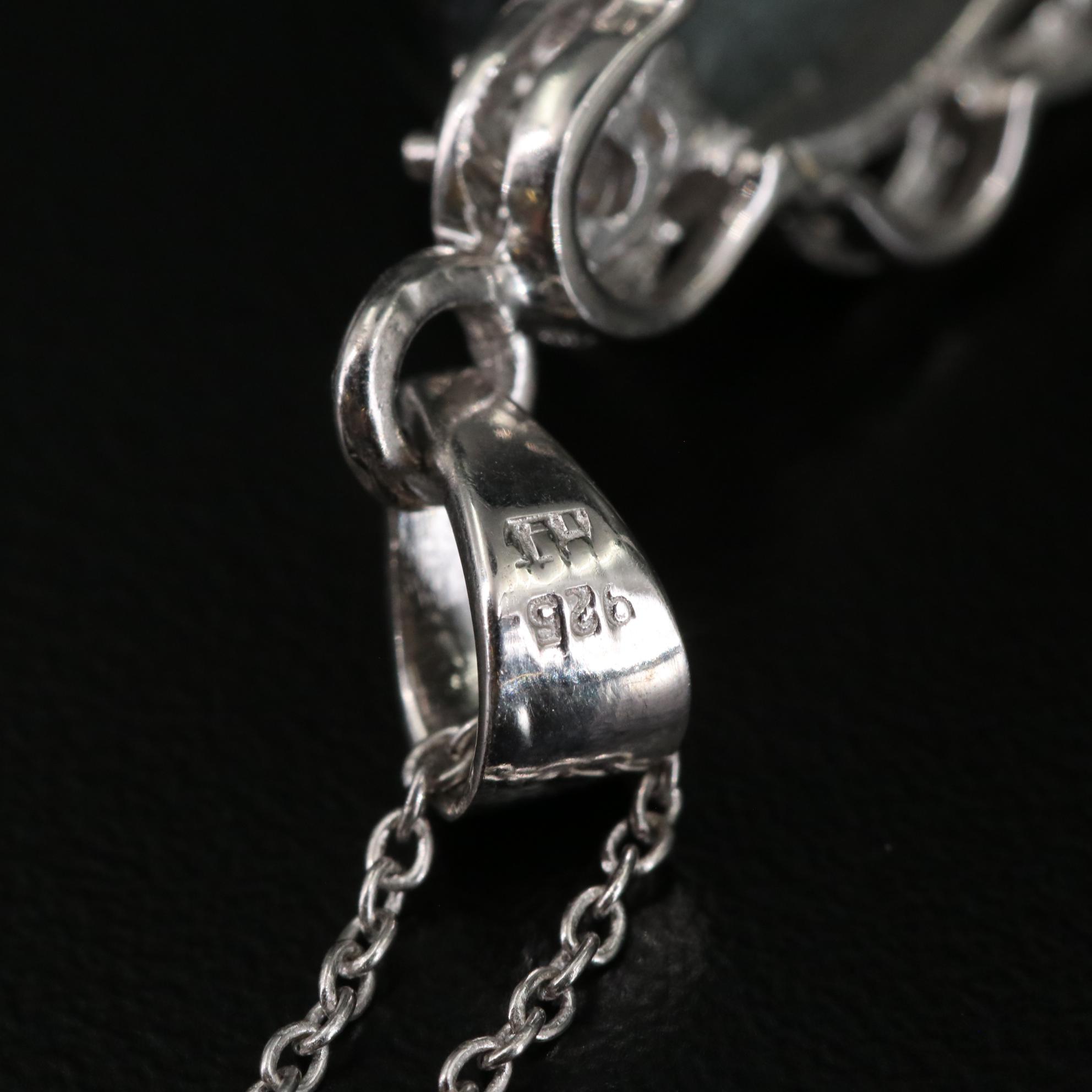 Sterling Cat's Eye and Cubic Zirconia Pendant Necklace