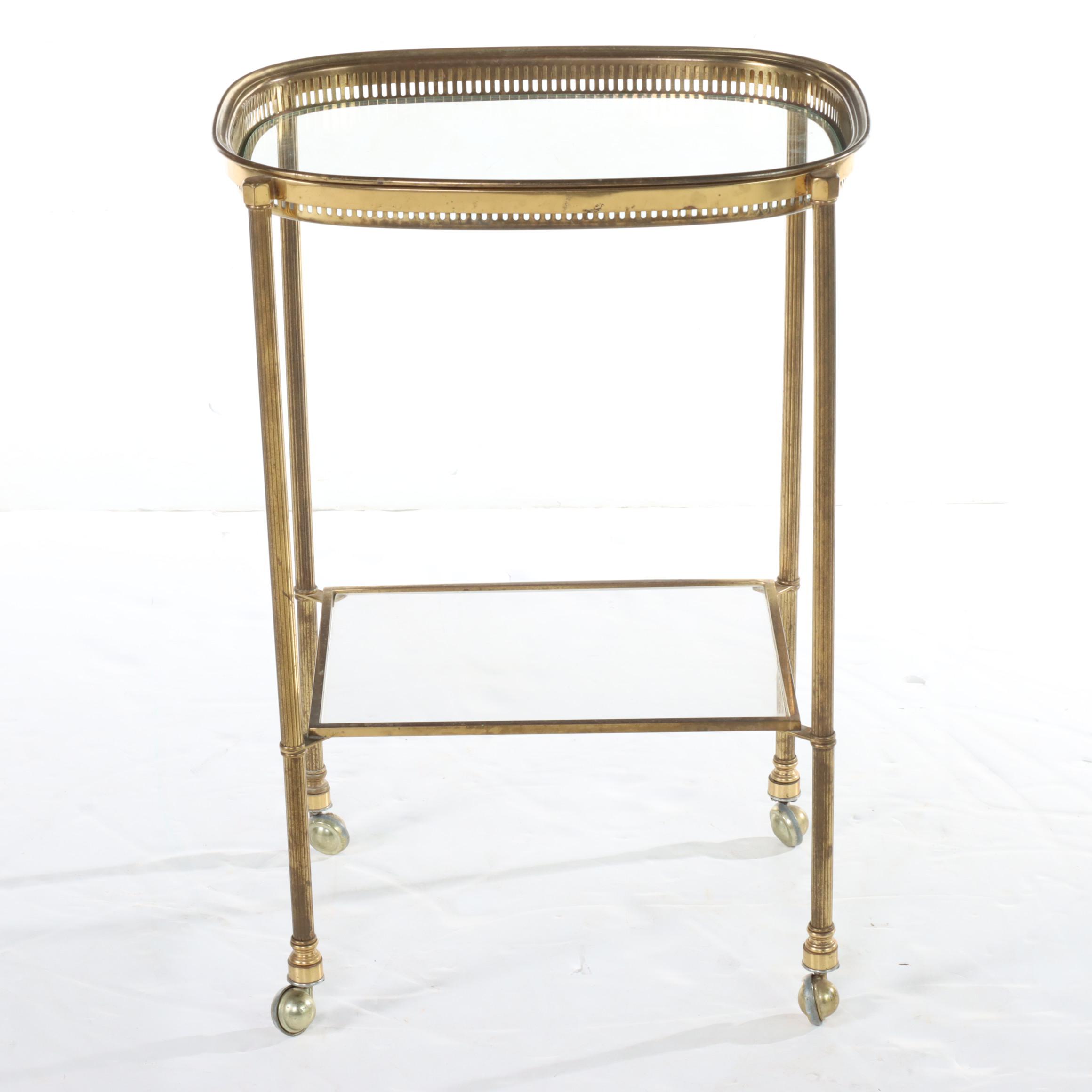Small Hollywood Regency Style Brass Tray-Top Serving Cart