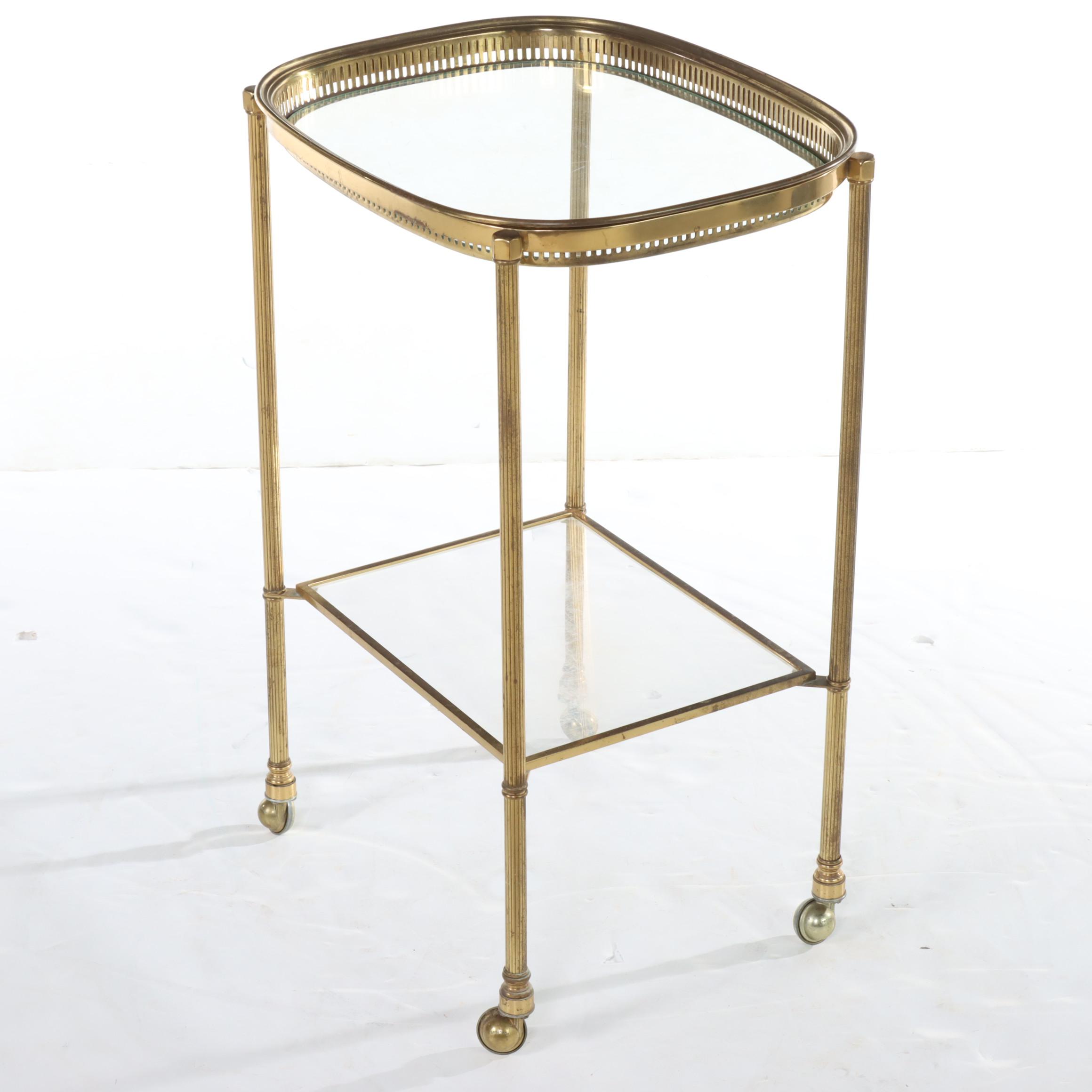 Small Hollywood Regency Style Brass Tray-Top Serving Cart