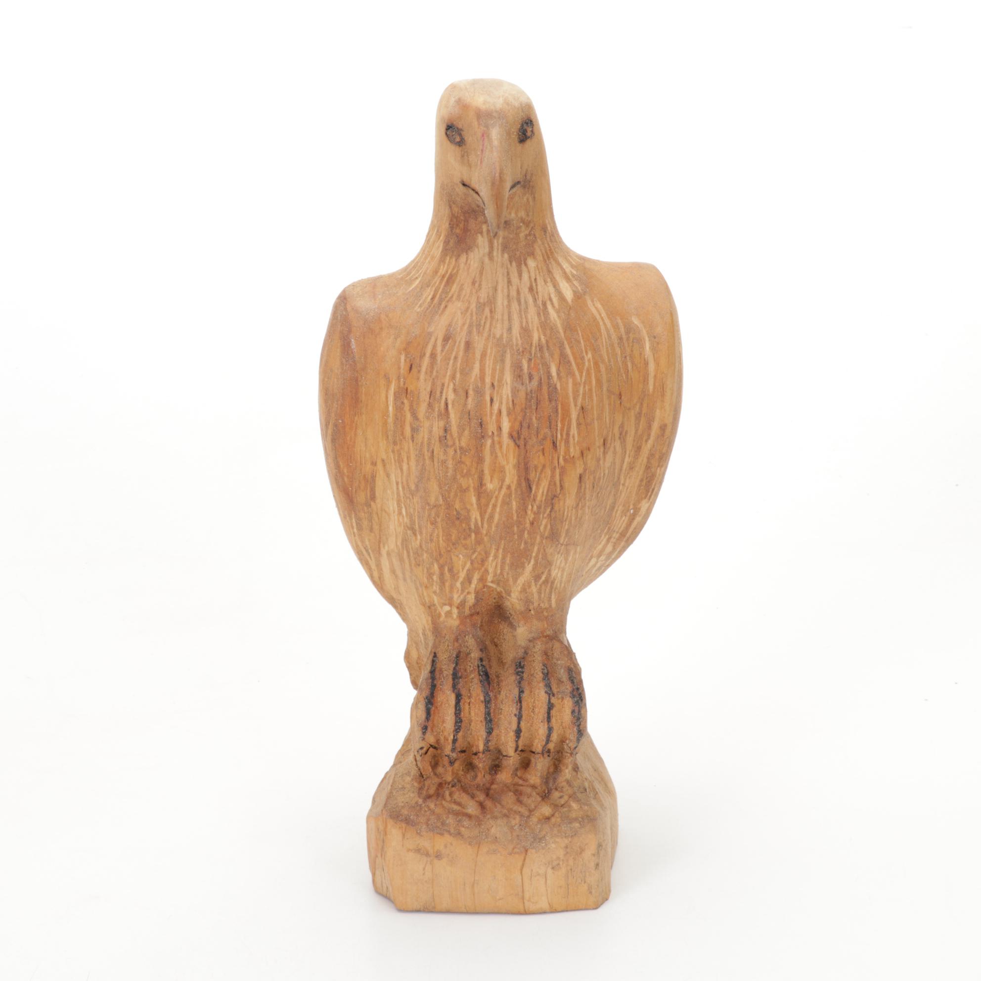 Jim Eliopulos Carved Wooden Eagle Figurine with Turned Wood Vases and Bowls