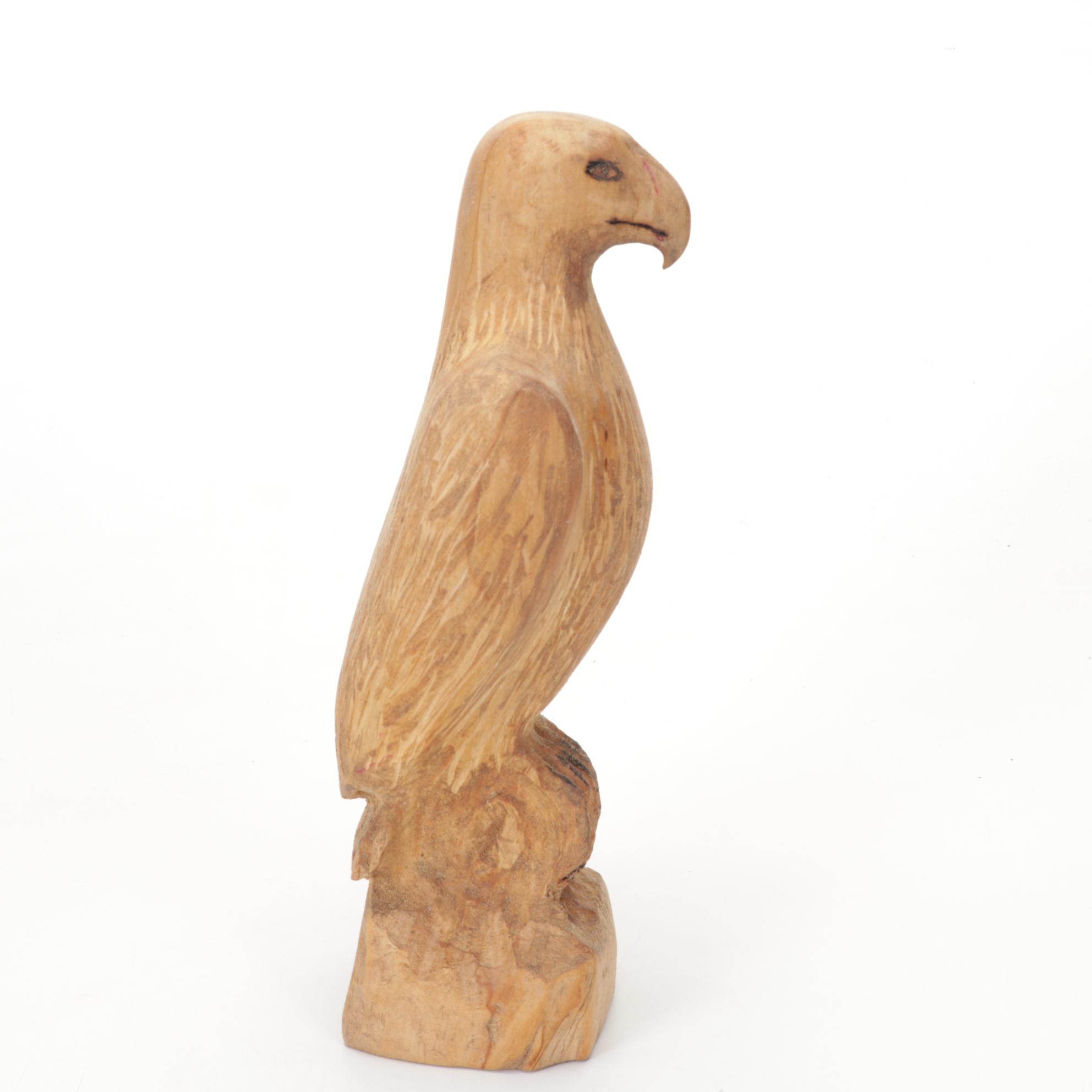 Jim Eliopulos Carved Wooden Eagle Figurine with Turned Wood Vases and Bowls