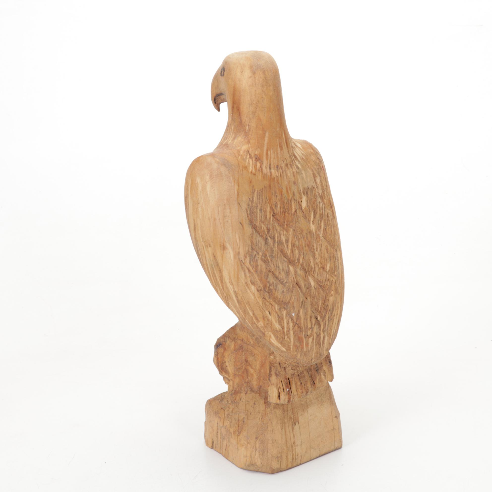 Jim Eliopulos Carved Wooden Eagle Figurine with Turned Wood Vases and Bowls