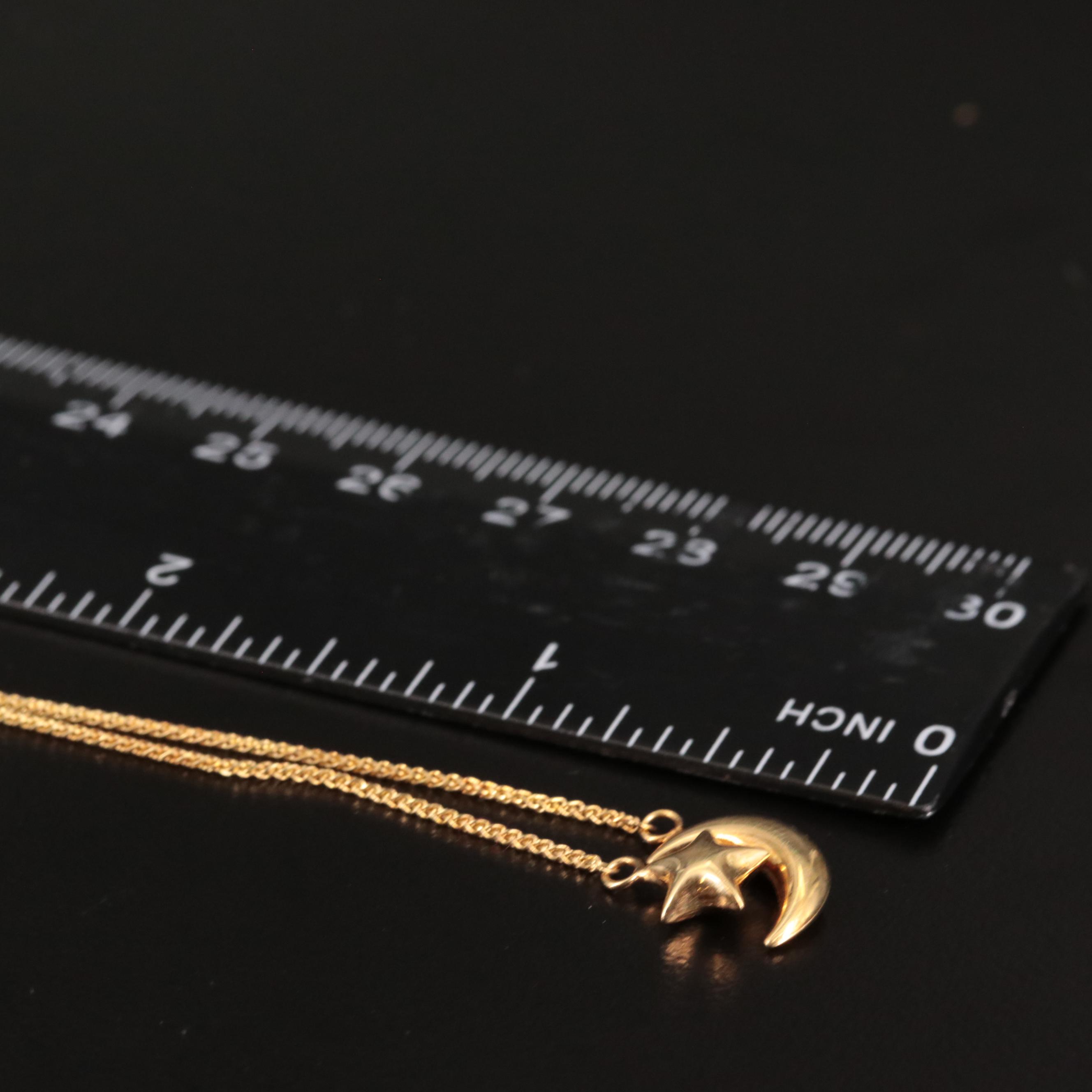 14K Star and Half Moon Lariat Necklace