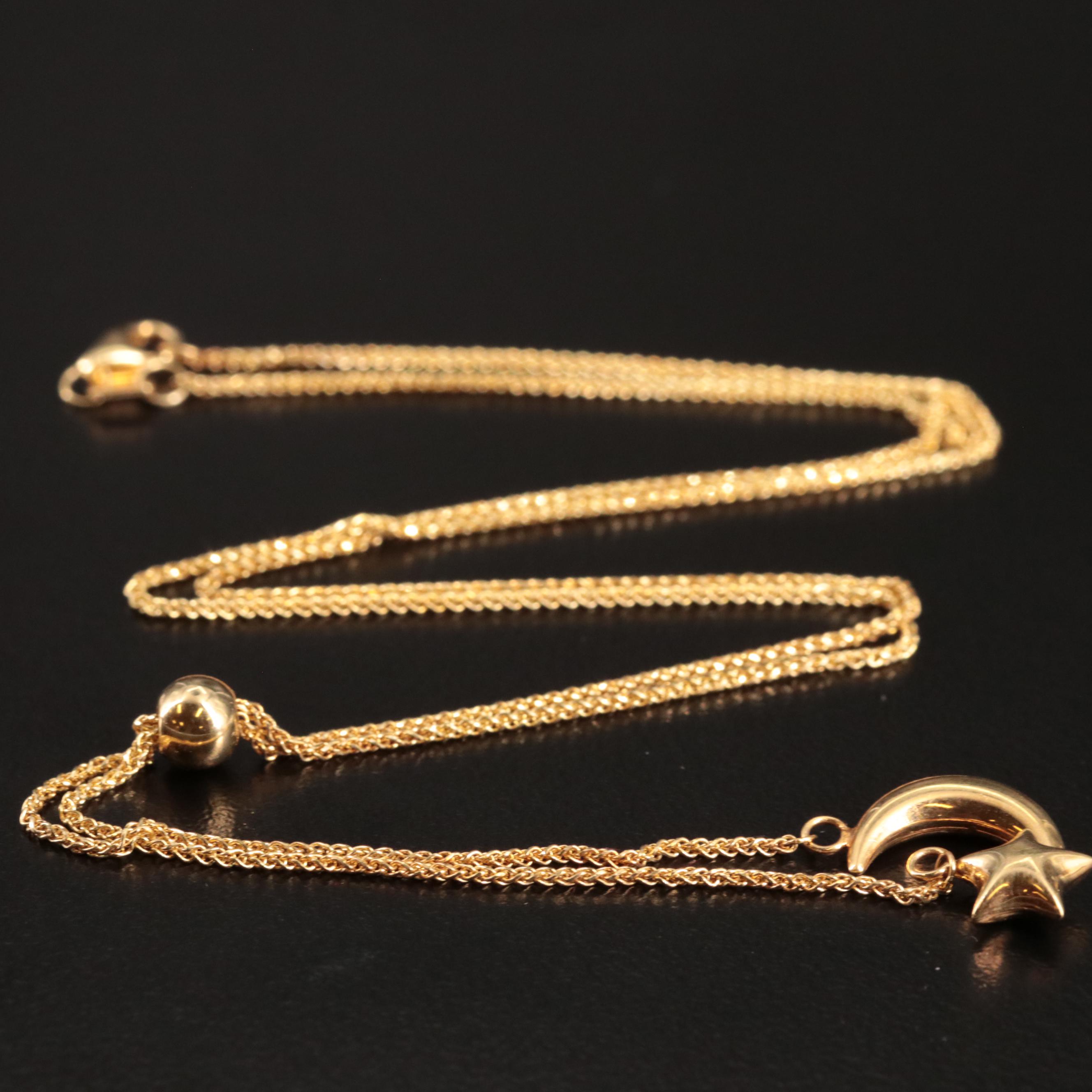 14K Star and Half Moon Lariat Necklace