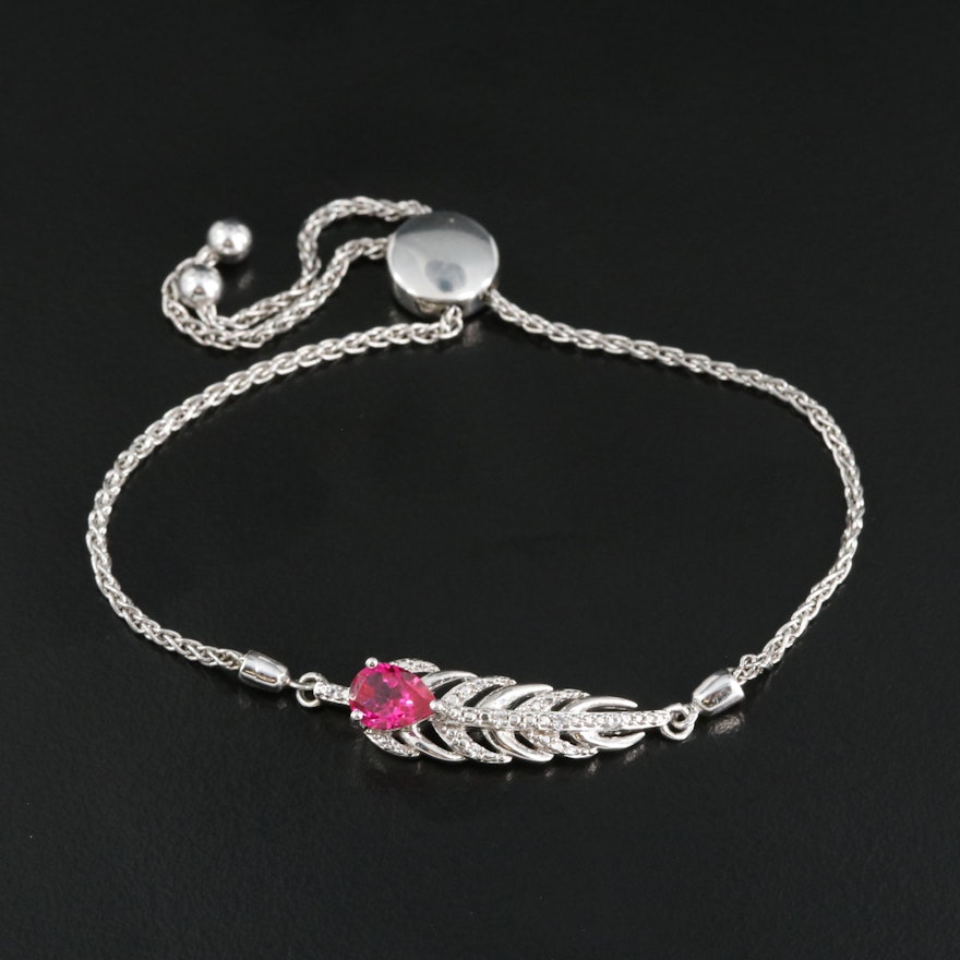 Sterling Ruby and Sapphire Feather Bolo Bracelet