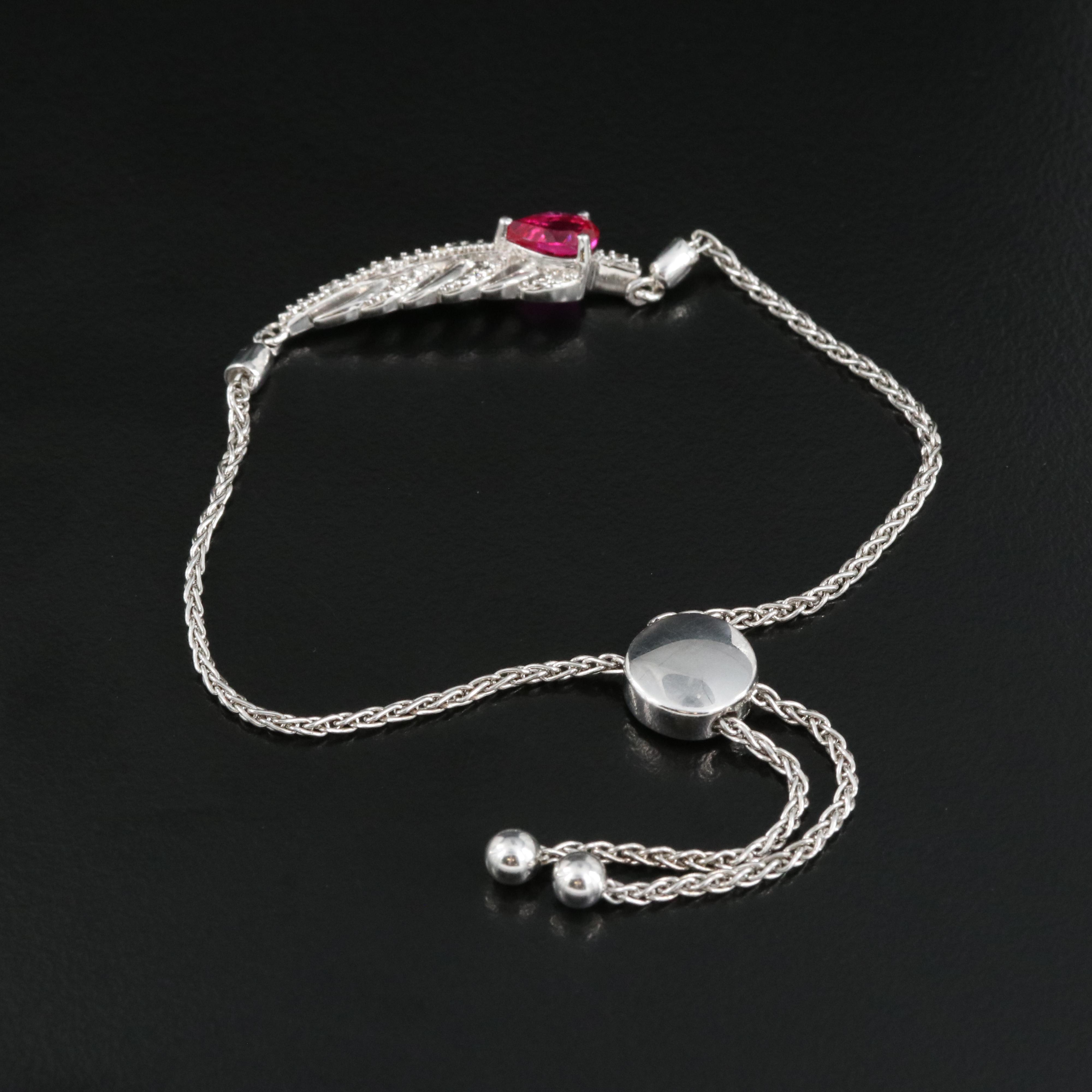 Sterling Ruby and Sapphire Feather Bolo Bracelet