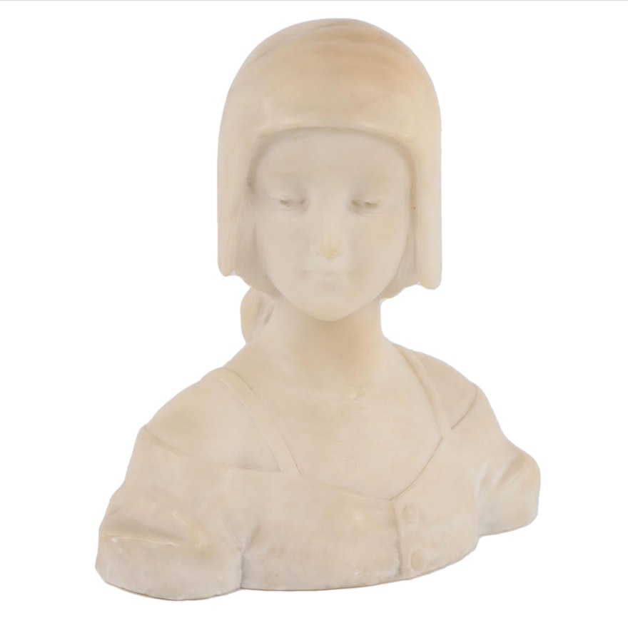 Carved Alabaster Bust of a Young Woman, Late 19th Century