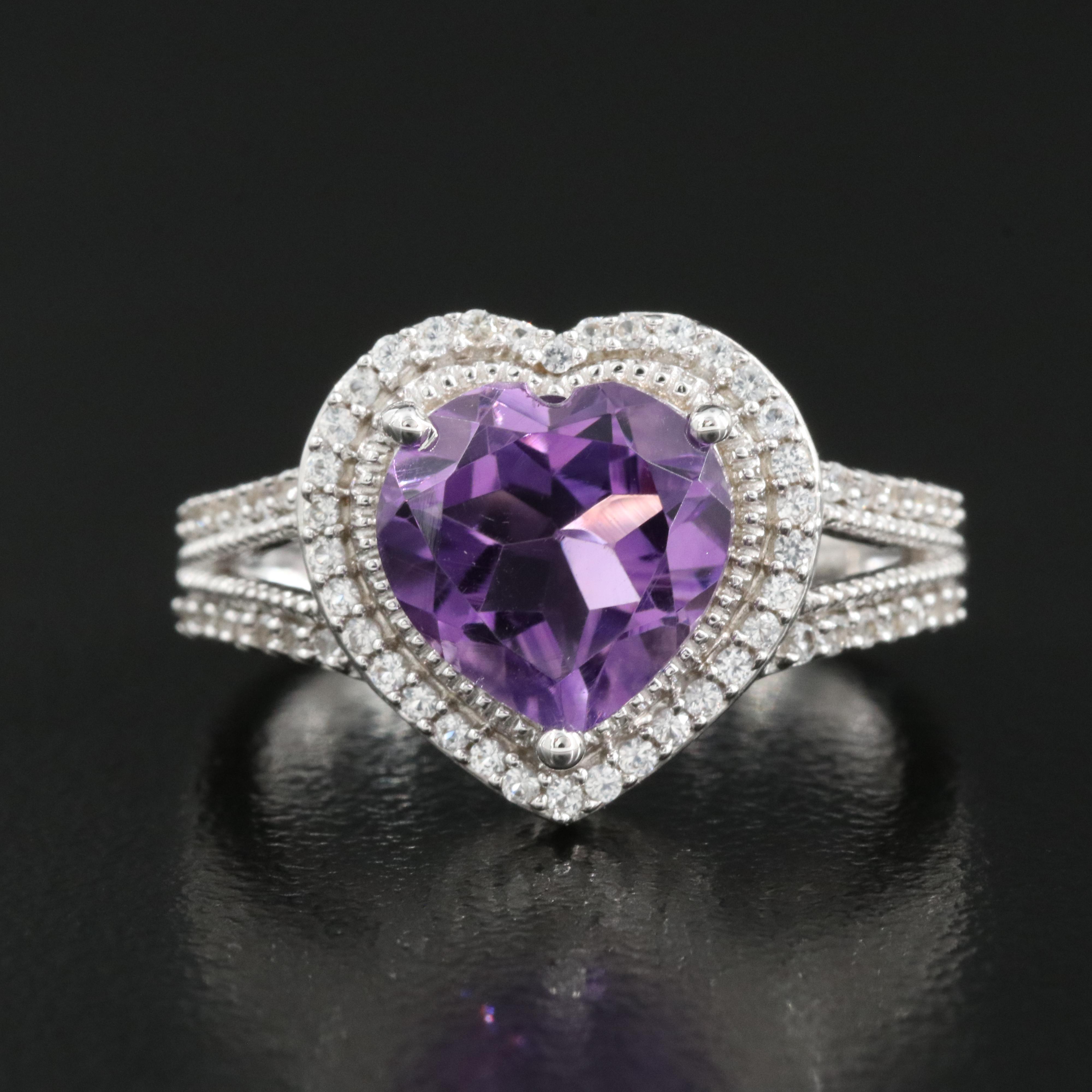 Sterling Amethyst and Sapphire Heart Ring
