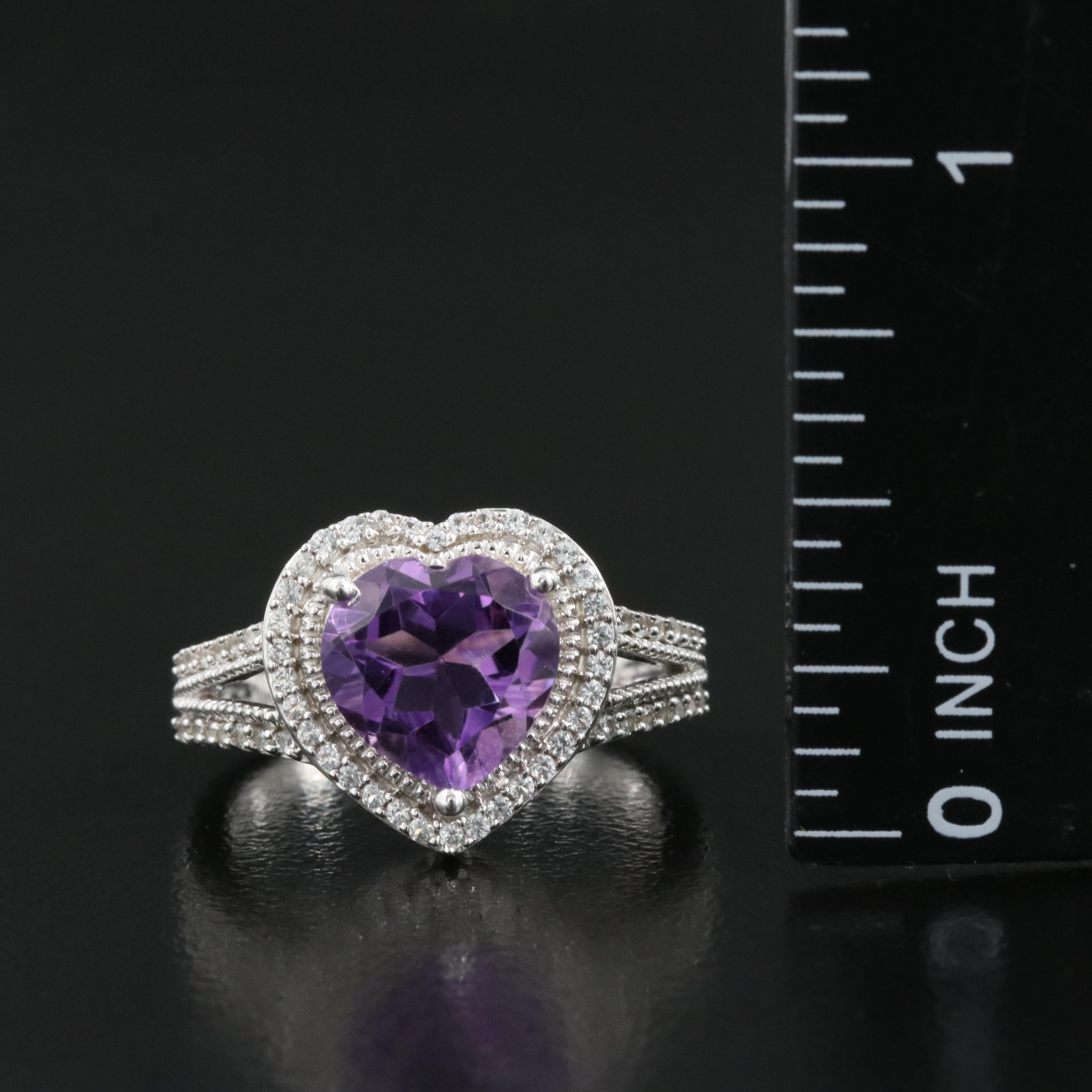 Sterling Amethyst and Sapphire Heart Ring