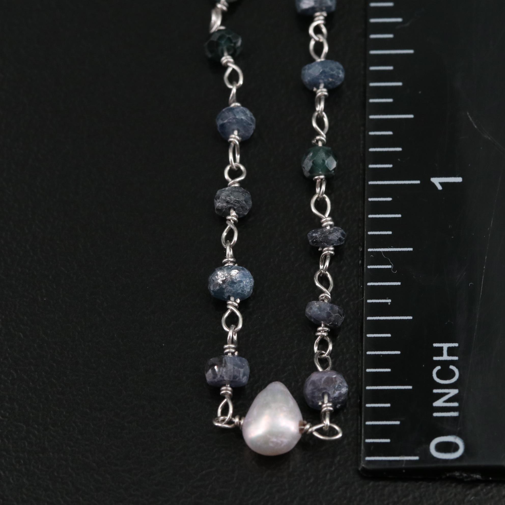 Sterling Cultured Pearl and Sapphire Beaded Necklace