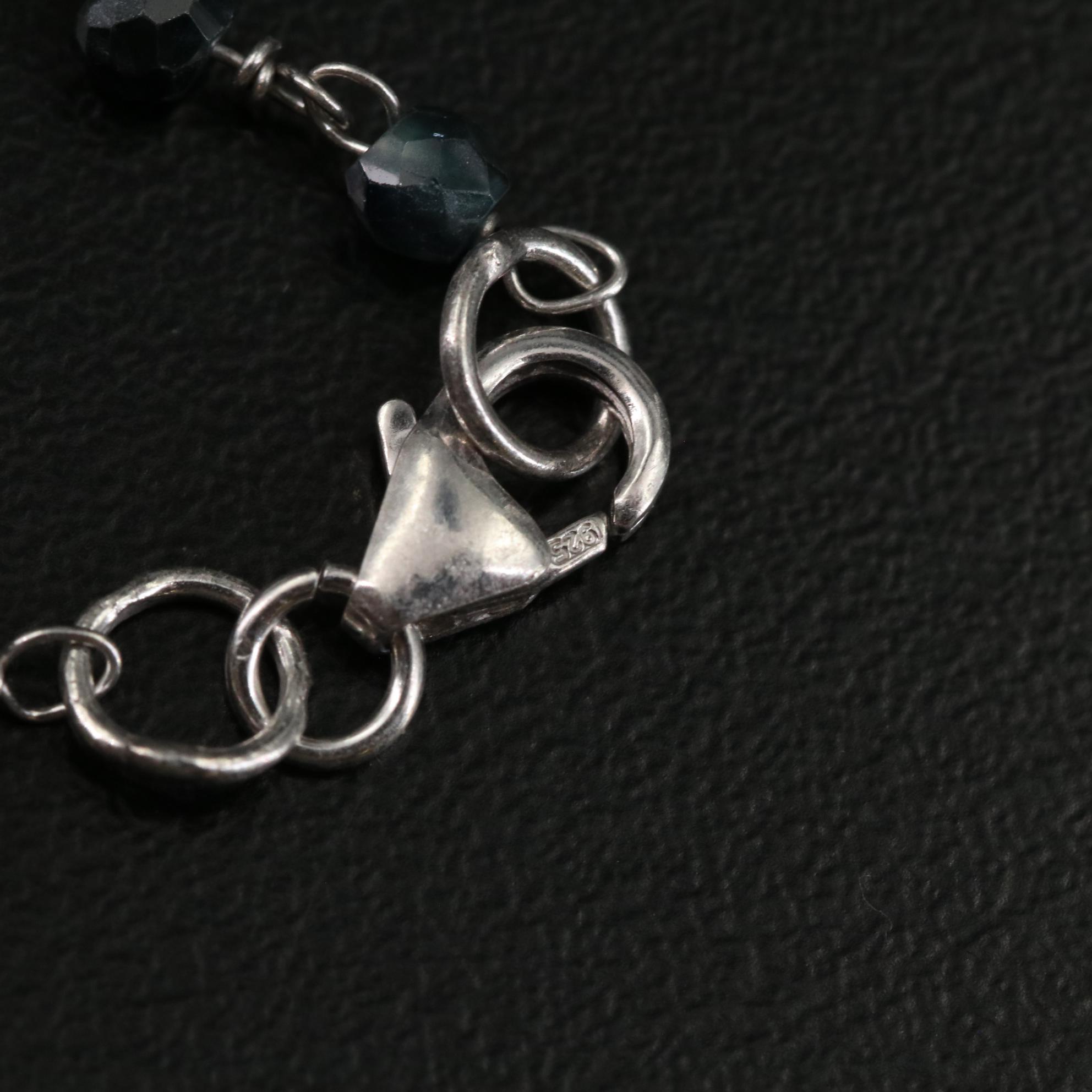 Sterling Cultured Pearl and Sapphire Beaded Necklace