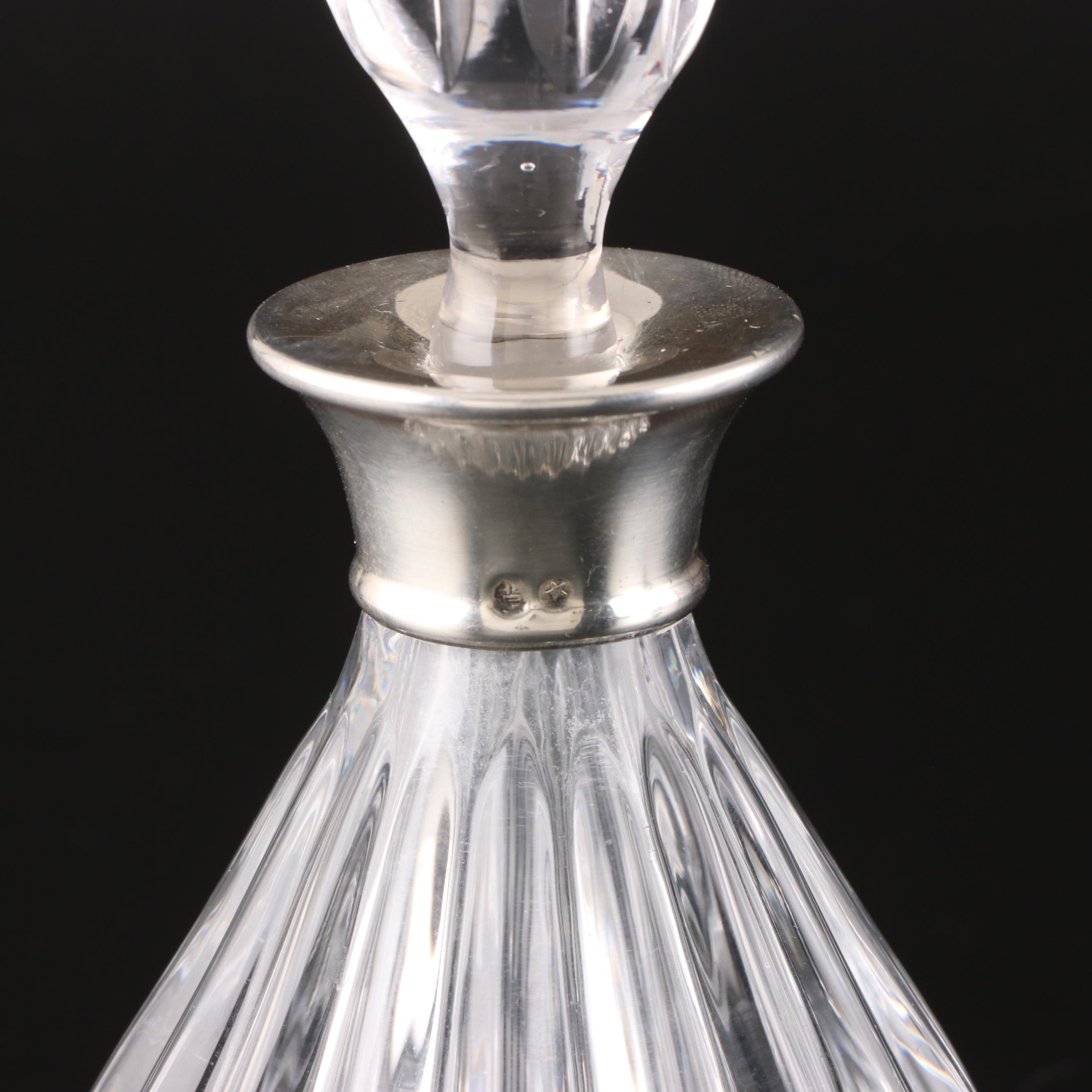 Spanish 915 Silver Lid Glass Jar and Silver Rimmed Decanters