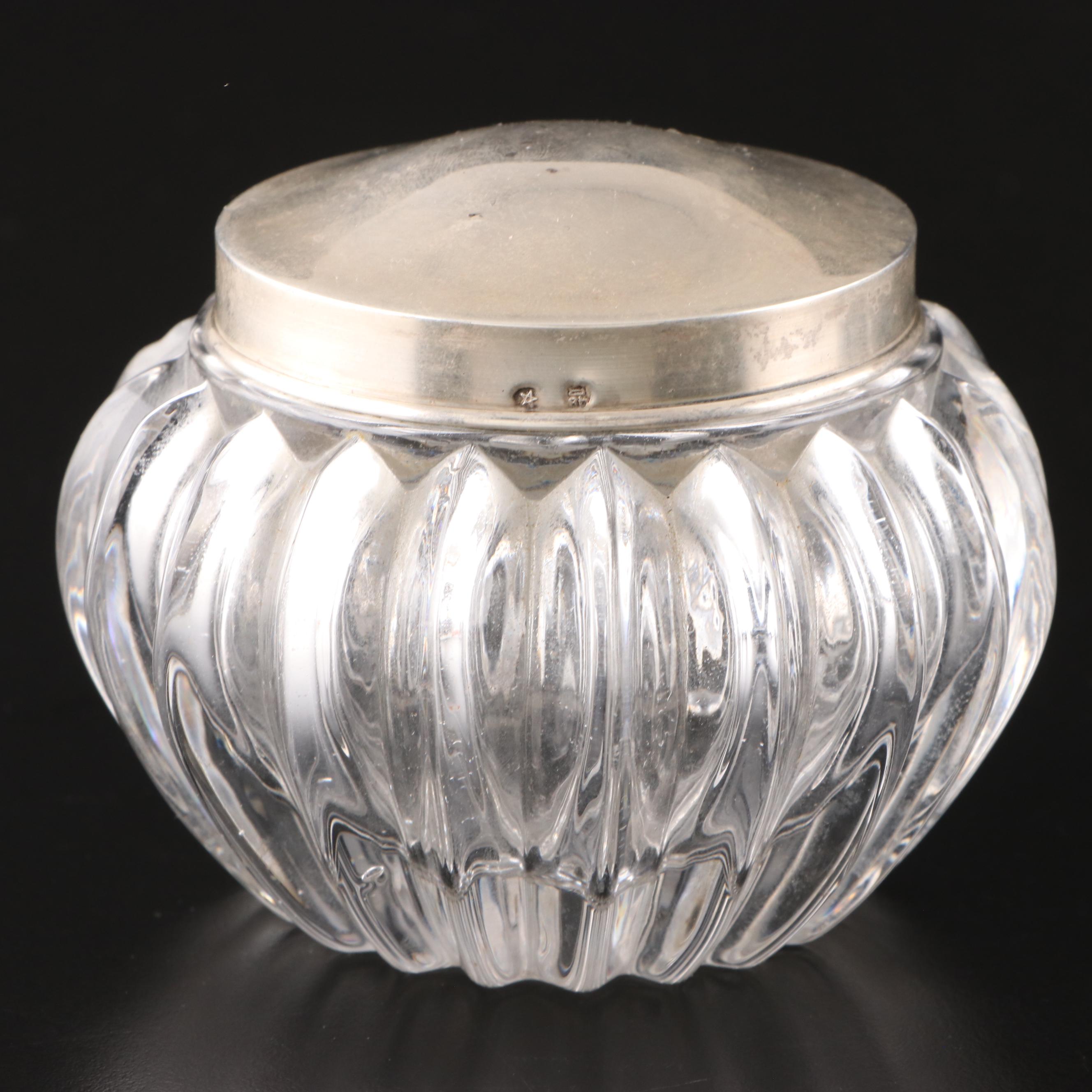 Spanish 915 Silver Lid Glass Jar and Silver Rimmed Decanters