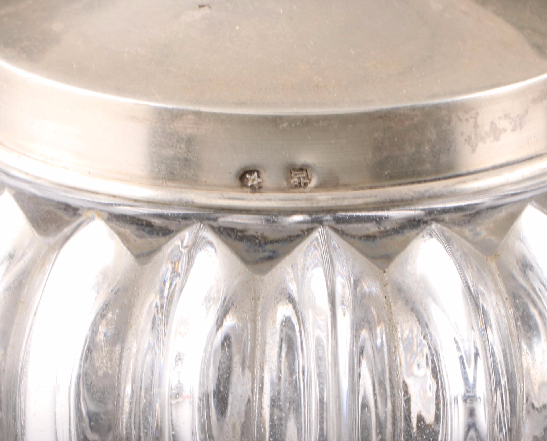 Spanish 915 Silver Lid Glass Jar and Silver Rimmed Decanters