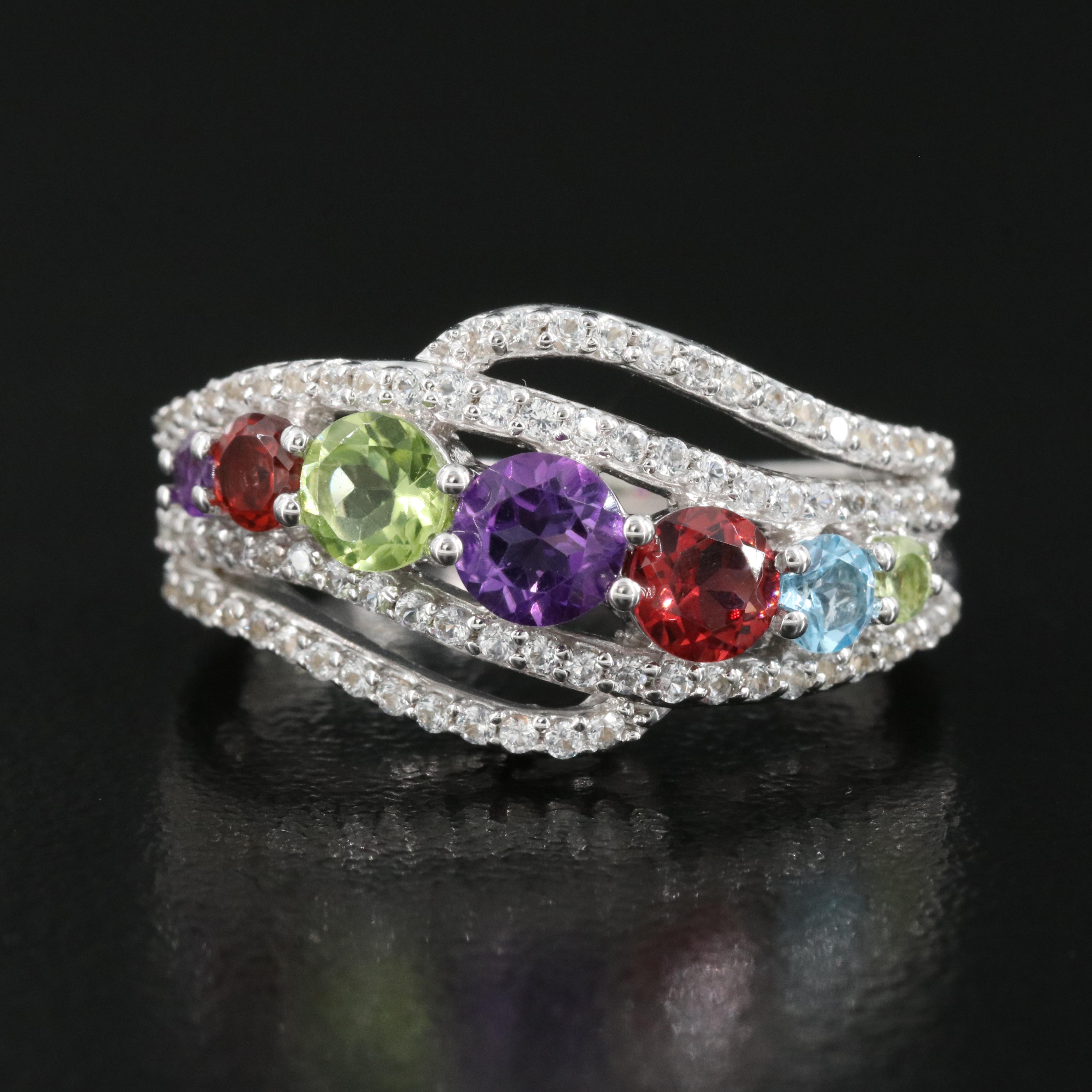 Sterling Ring Including Peridot, Amethyst and Garnet