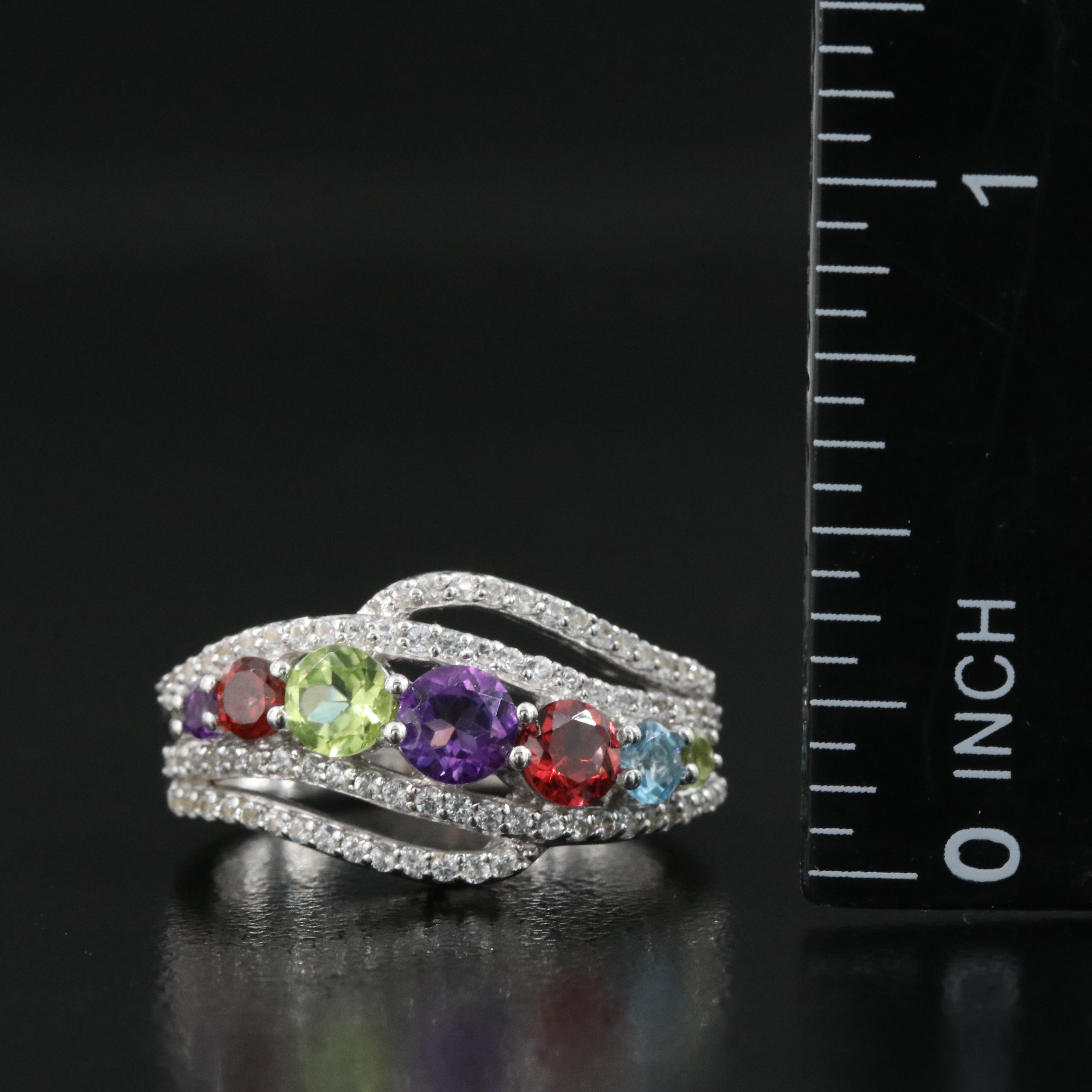 Sterling Ring Including Peridot, Amethyst and Garnet