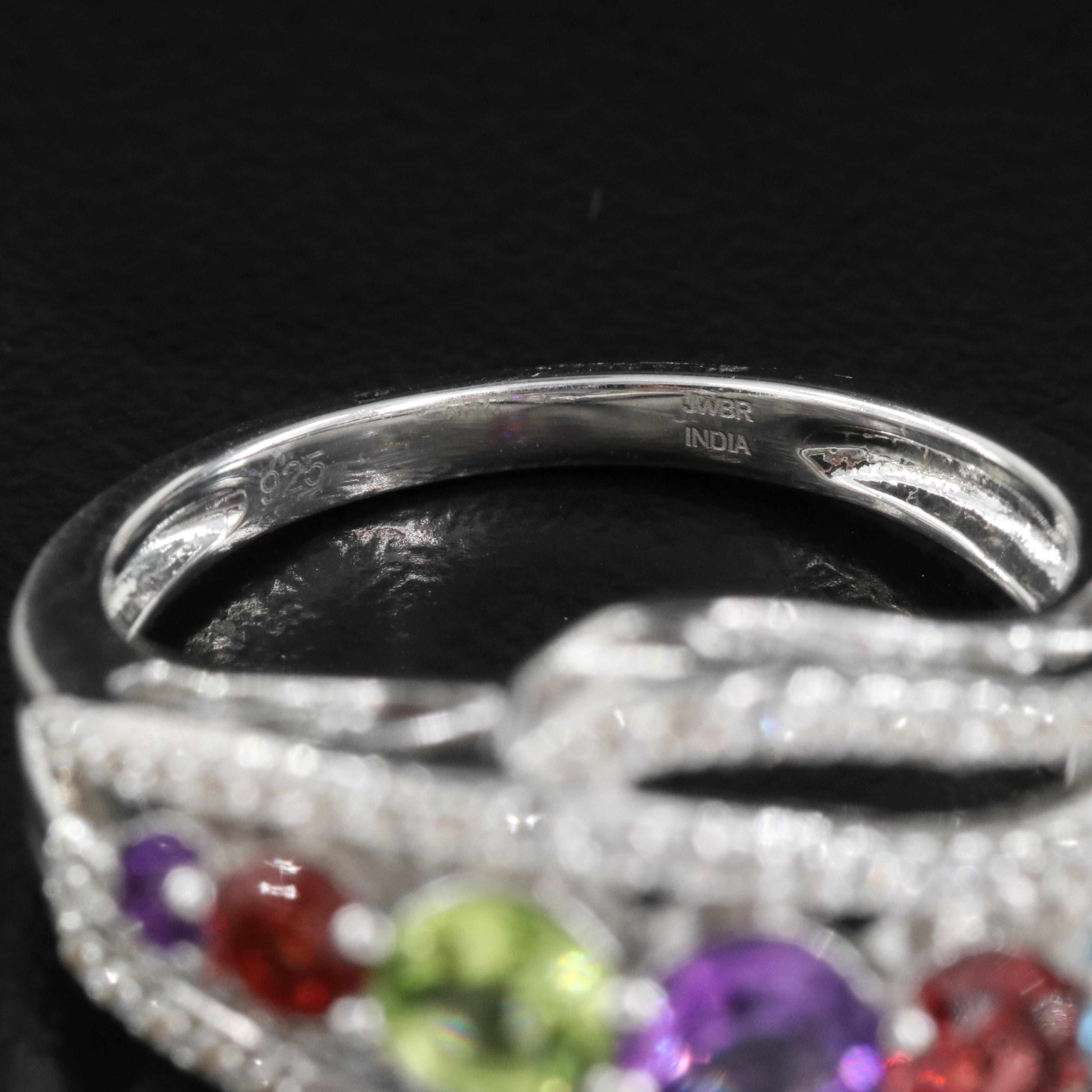 Sterling Ring Including Peridot, Amethyst and Garnet