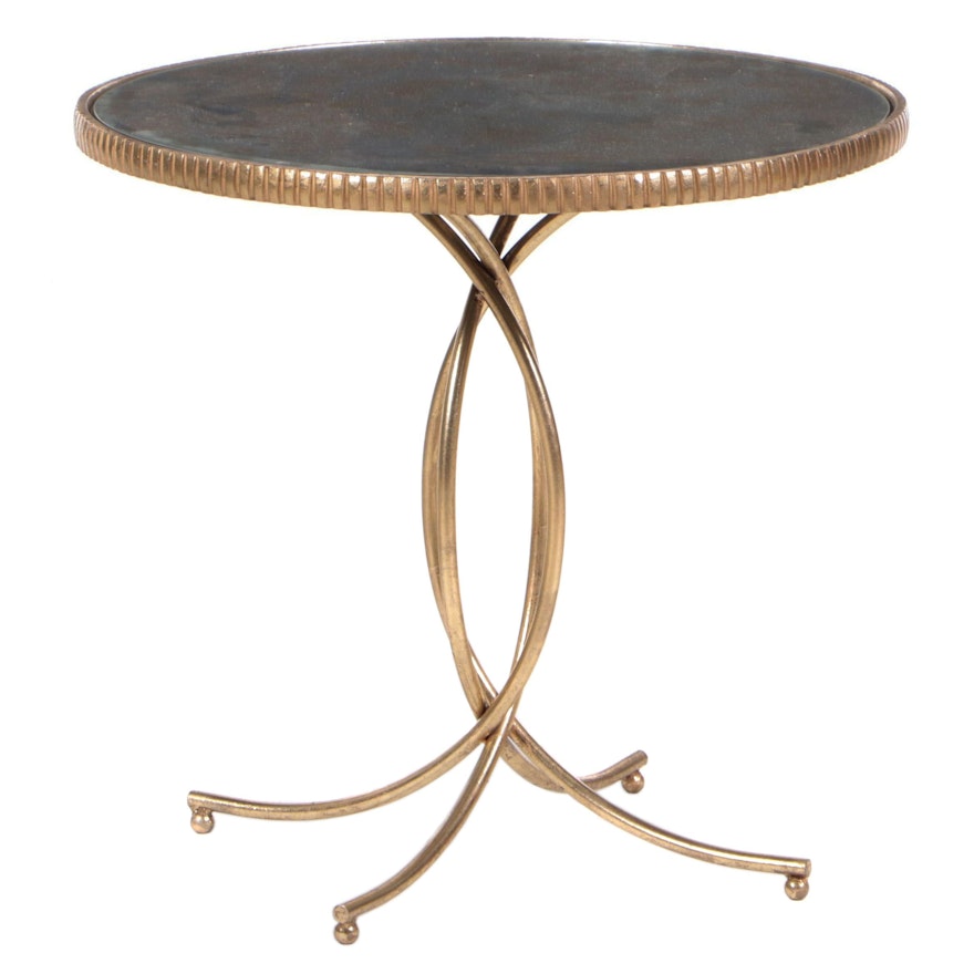 Hollywood Regency Style Gilt Metal and Mirrored Glass Side Table