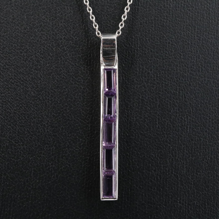 Sterling Amethyst Vertical Bar Necklace